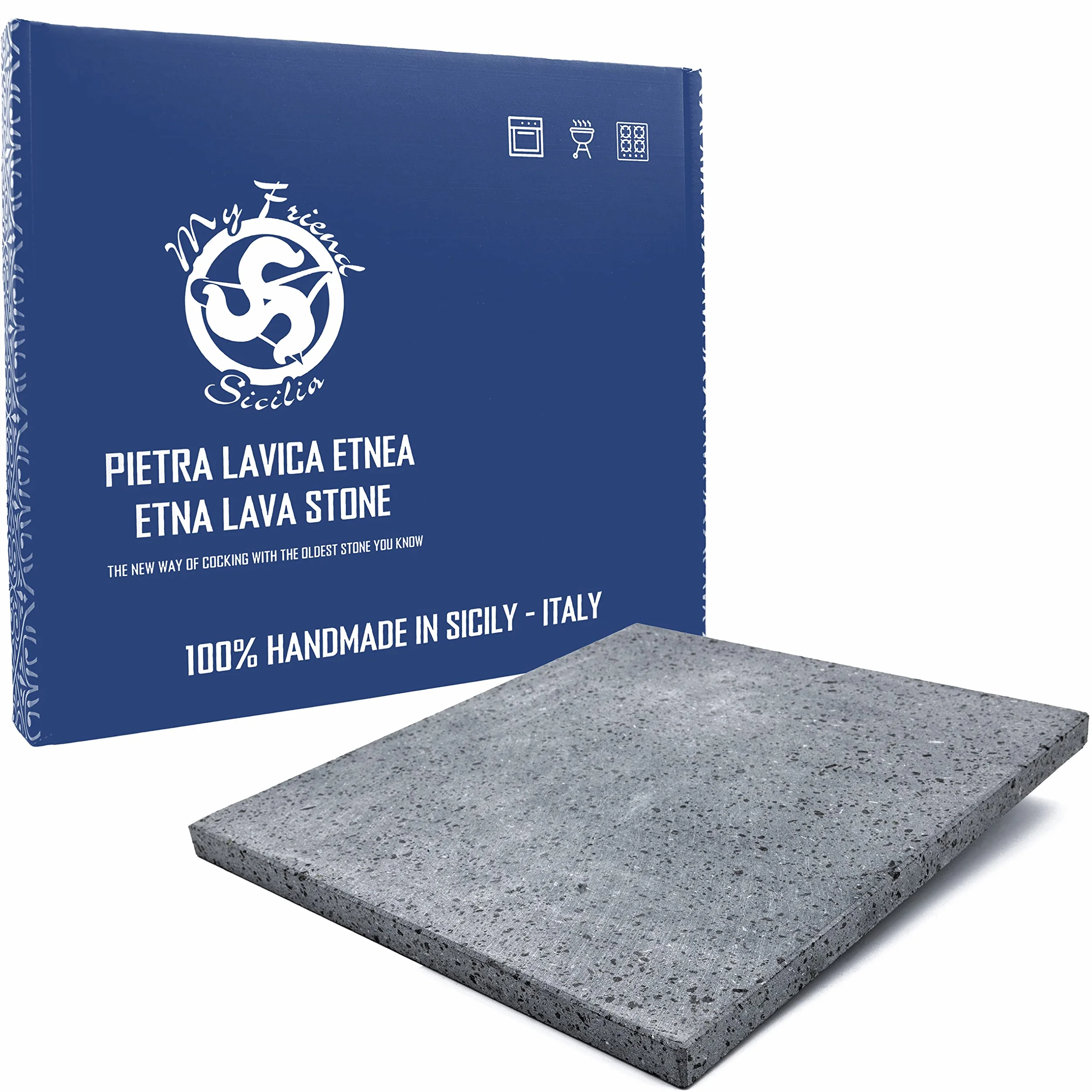Plaque réfractaire pour pizza en pierre de lave de l'Etna 39x35x2 cm – Fabriqué en Italie Sicile - pour Four Traditionnel au Bois Barbecue Grill et Charbon