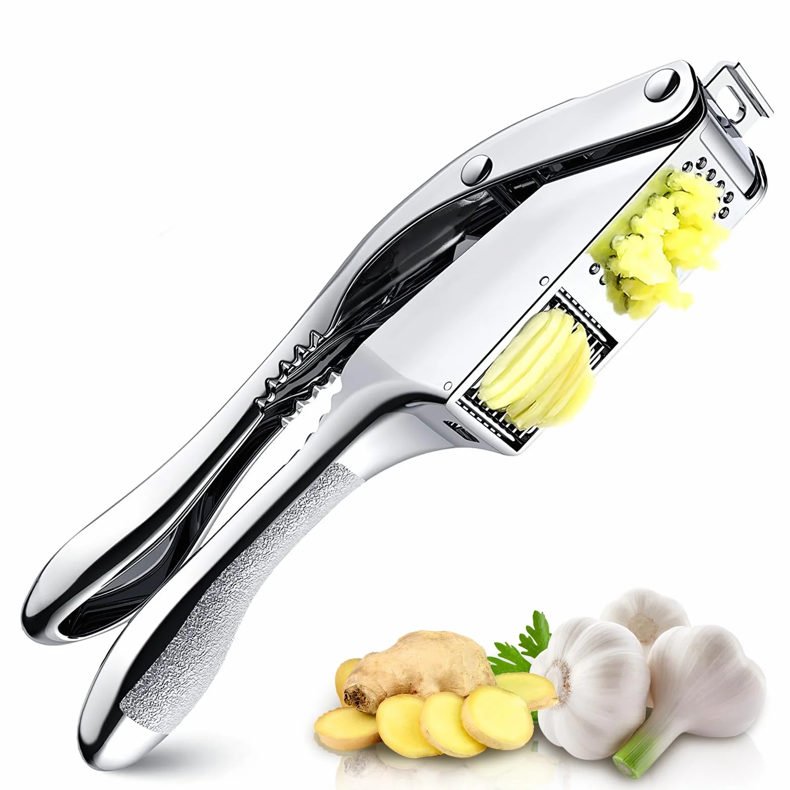 Presse-ail en acier inoxydable 2 en 1 manuel, professionnel pour cuisine, avec poignée ergonomique