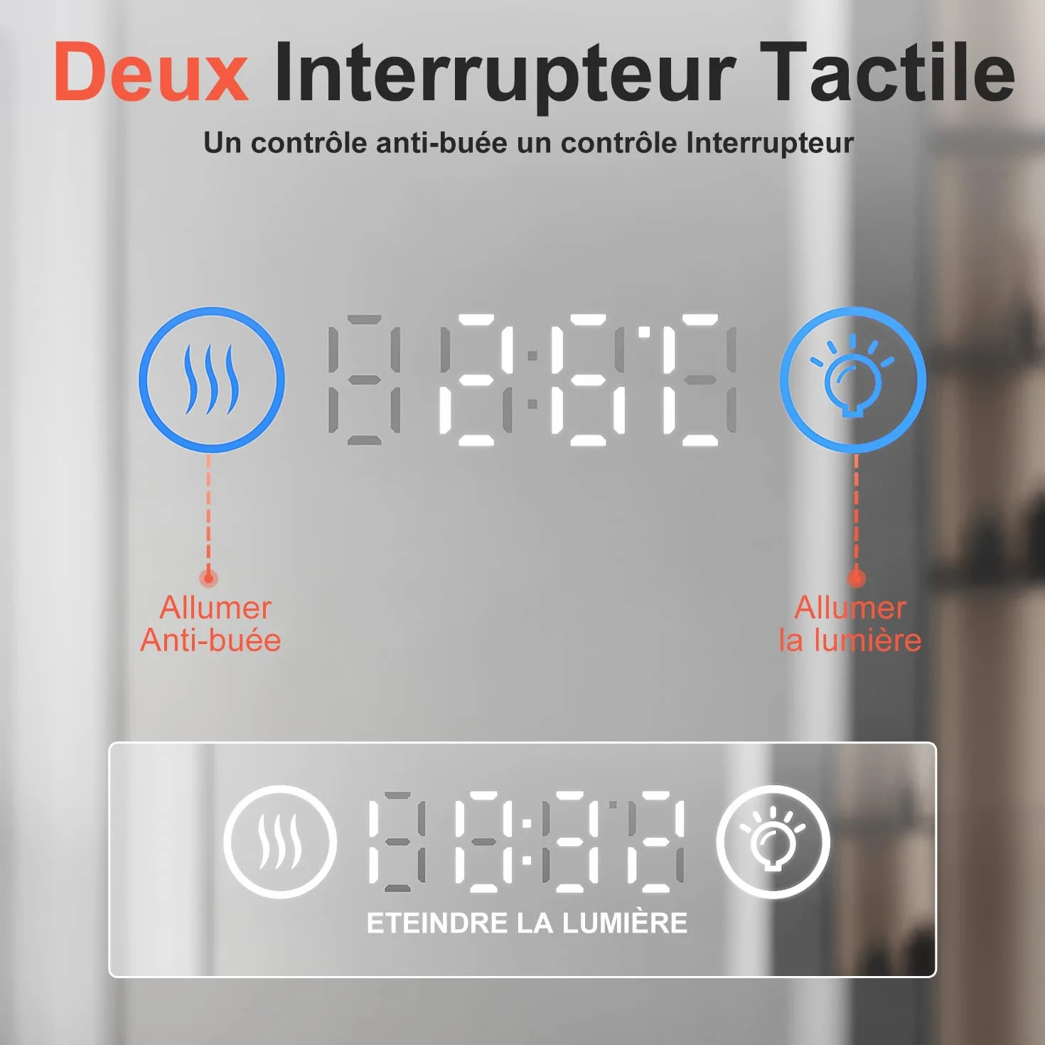 SIRHONA Miroir de Salle de Bain avec Éclairage, Affichage Numérique Écran LED, Miroir avec Une Loupe 3X, Anti-buée, 3 Températures de Couleur, Dimmable, Fonction Mémoire, 80x60cm