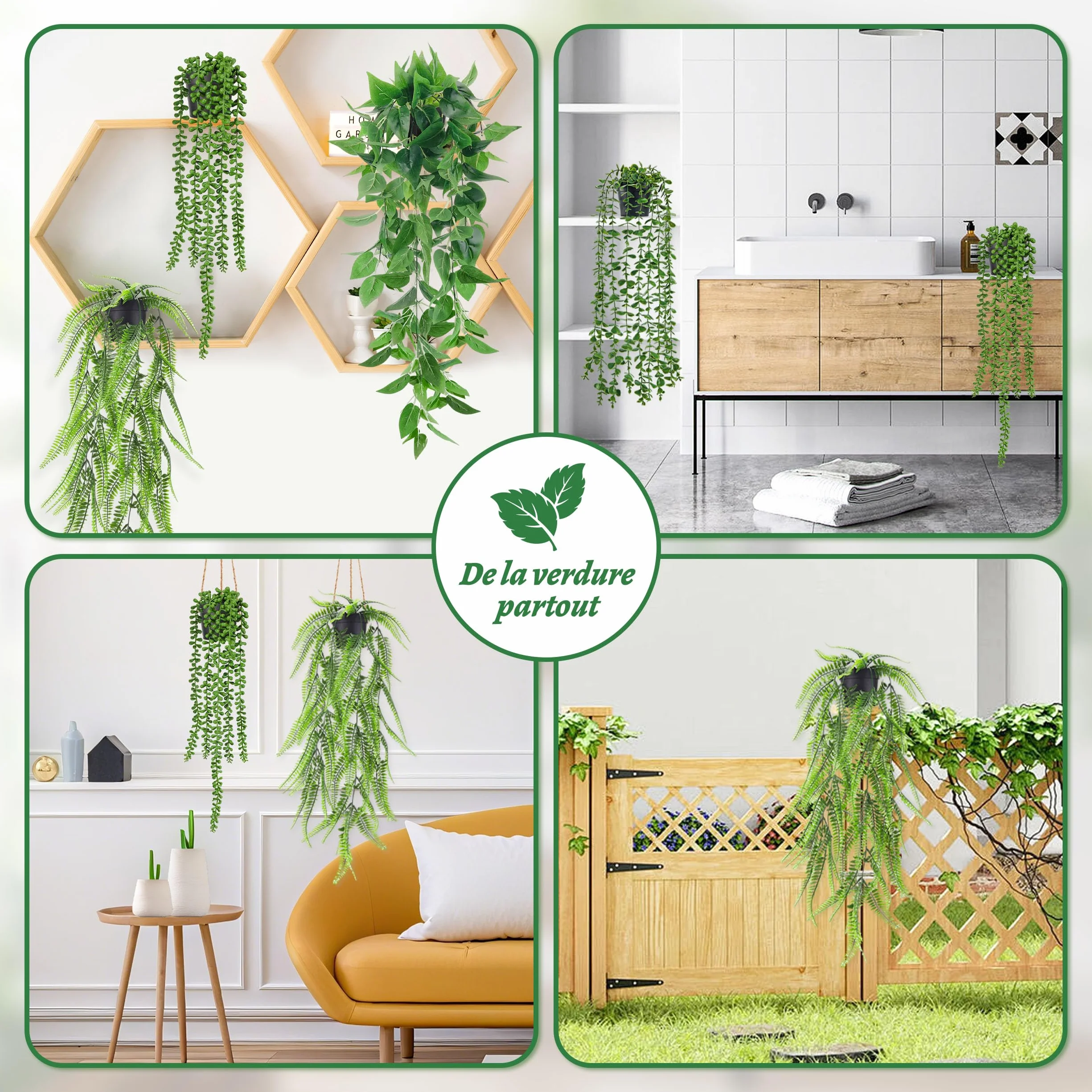 Der Rose 4 Pcs Plantes Artificielles Tombantes Intérieur Extérieur Fausse Plante Décoration Bureau Salon Cuisine Jardin