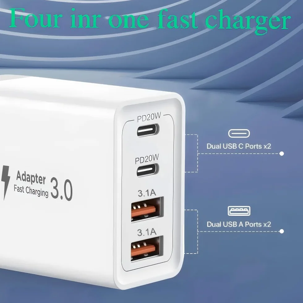 4 USB C Szybka Ładowarka 40W PD & USB A Type C Szybkie Ładowanie Ściany Ładowarka Wtyczka Uniwersalny Mobilny Zasilacz do iPhone Samsung Huawei Xiaomi HTC Motorola Honor iPad itp