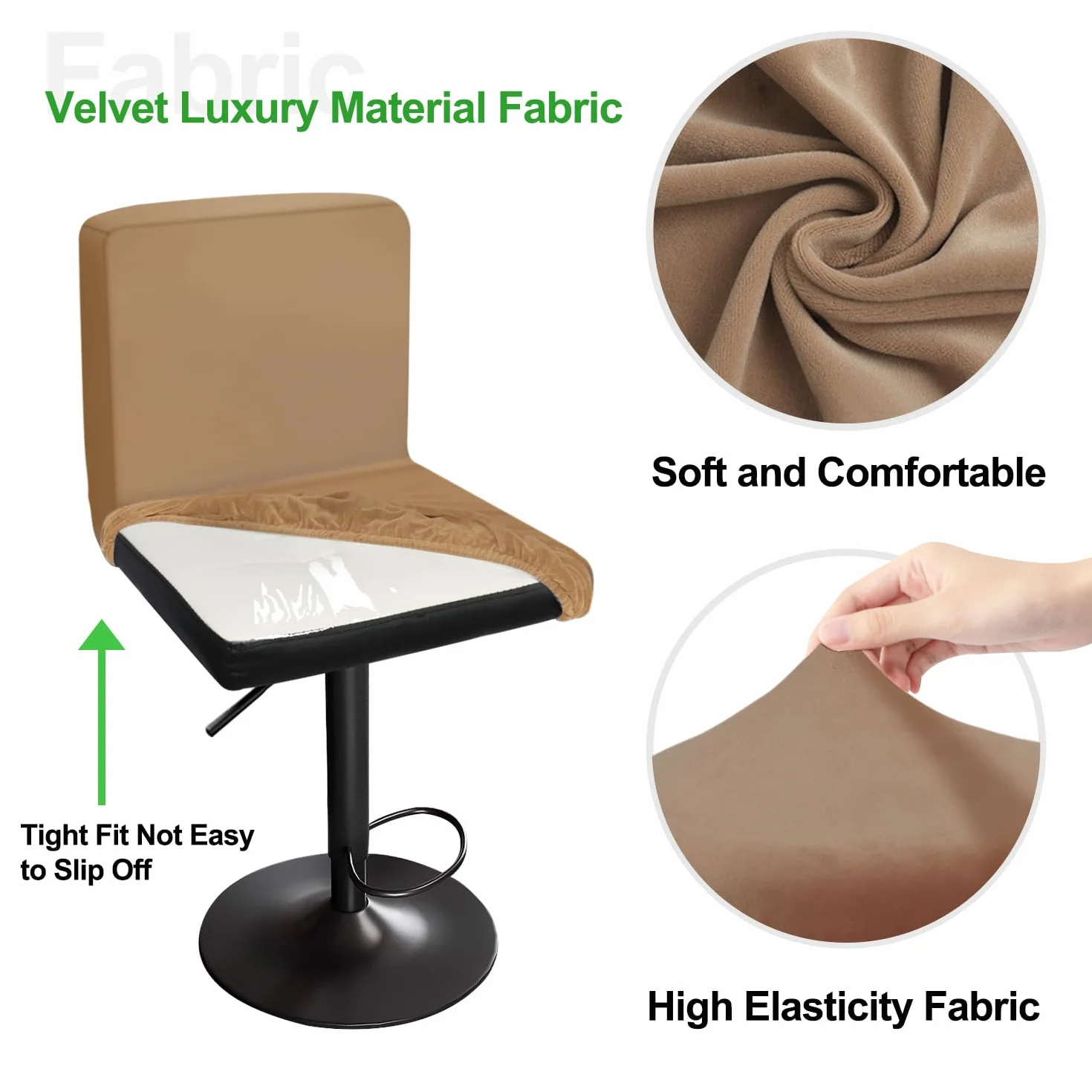 Housse de Tabouret de Bar en Velours Extensible, Kaki, Tissu Doux Lavable (2)