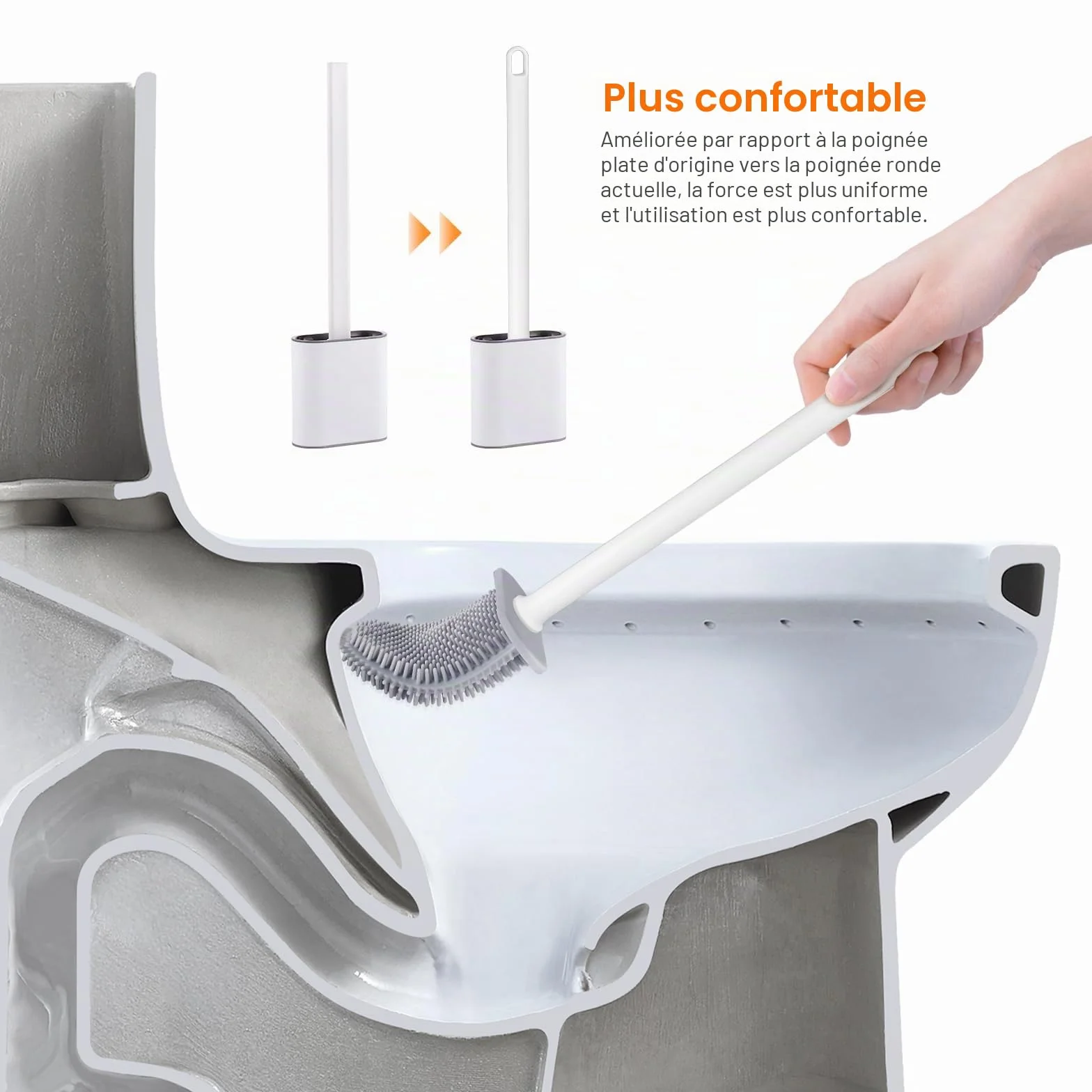 Ibergrif Brosse WC Silicone Antibactérienne Montage Mural Blanc