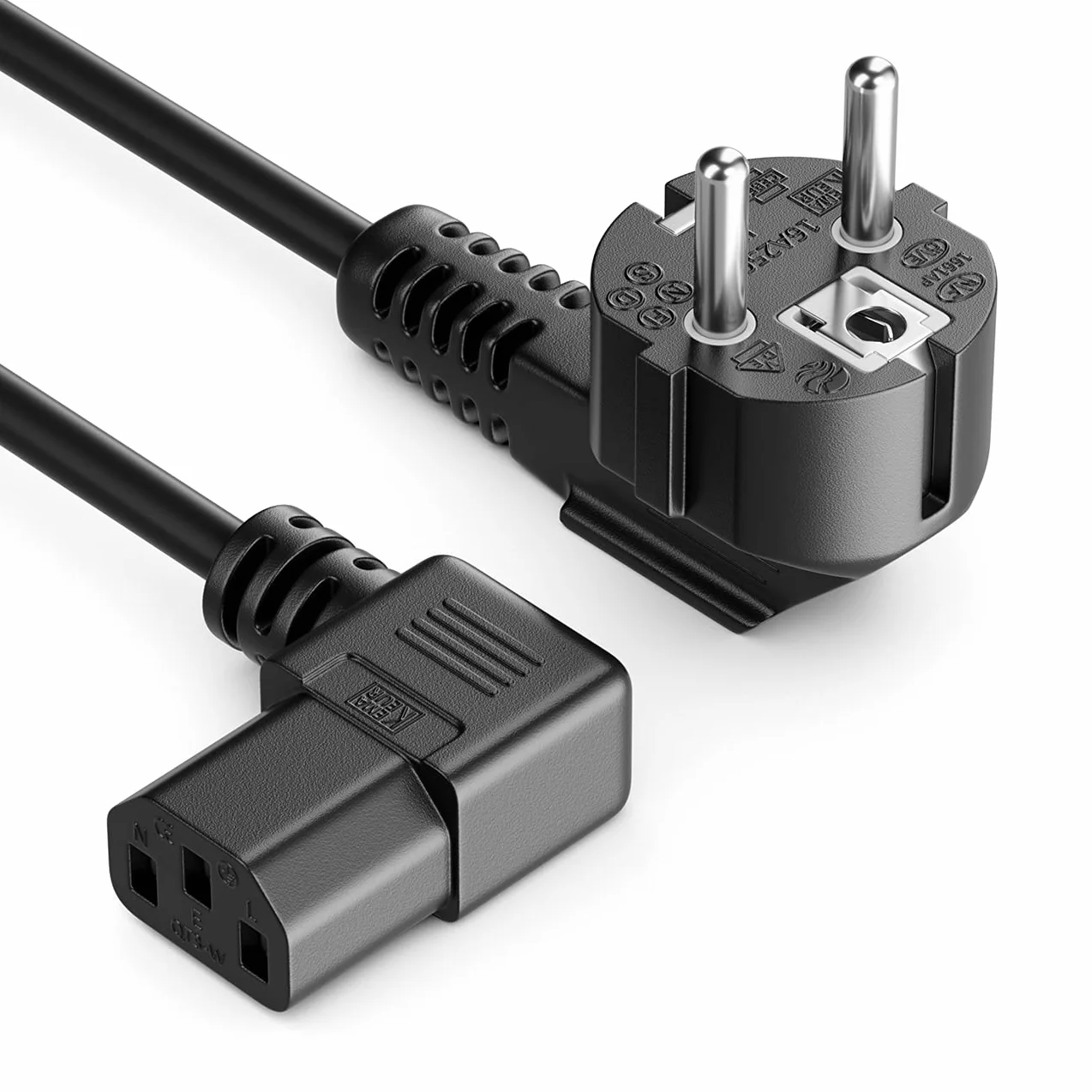 deleyCON 1m Câble Alimentation Type F CEE 7/7 C13 90° Coudée Noir