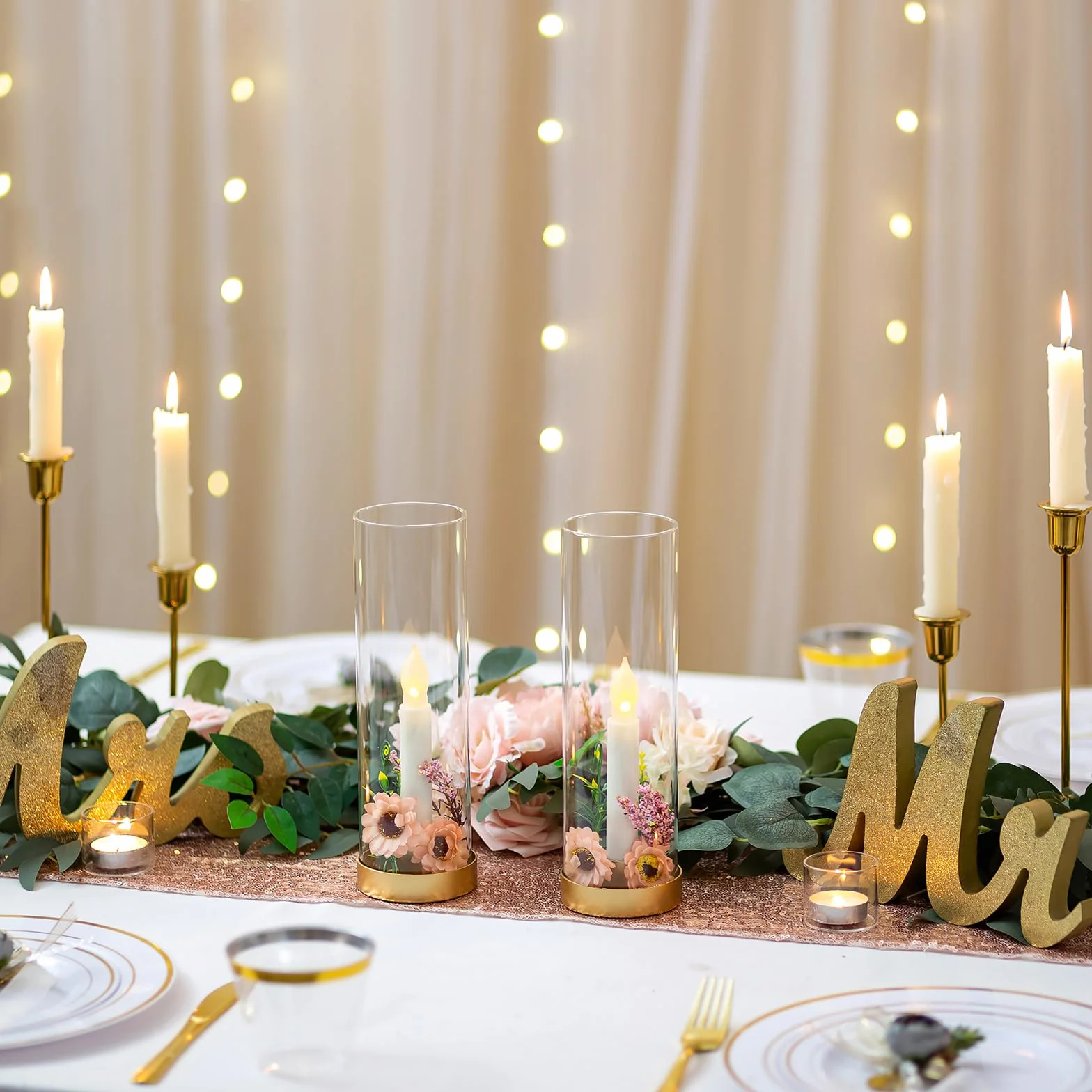 Sziqiqi 6 Pièces Bougeoir Or pour Centre de Table Mariage 30cm - Bougeoirs en Métal Moderne Chandeliers en Verre Photophore Decorative Cadeau pour Mariage Noël