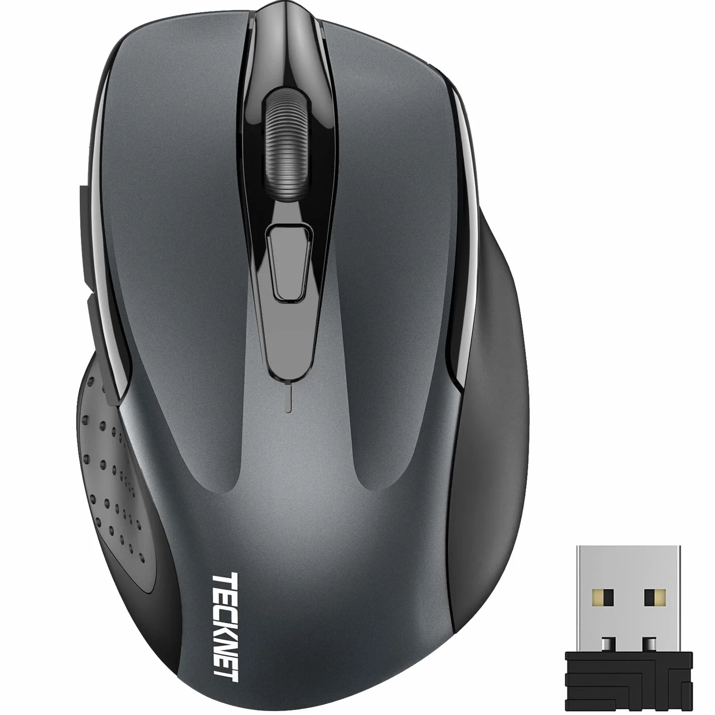 TECKNET Souris sans Fil 2.4G Optique 2600 DPI Ergonomique avec Récepteur USB Gris