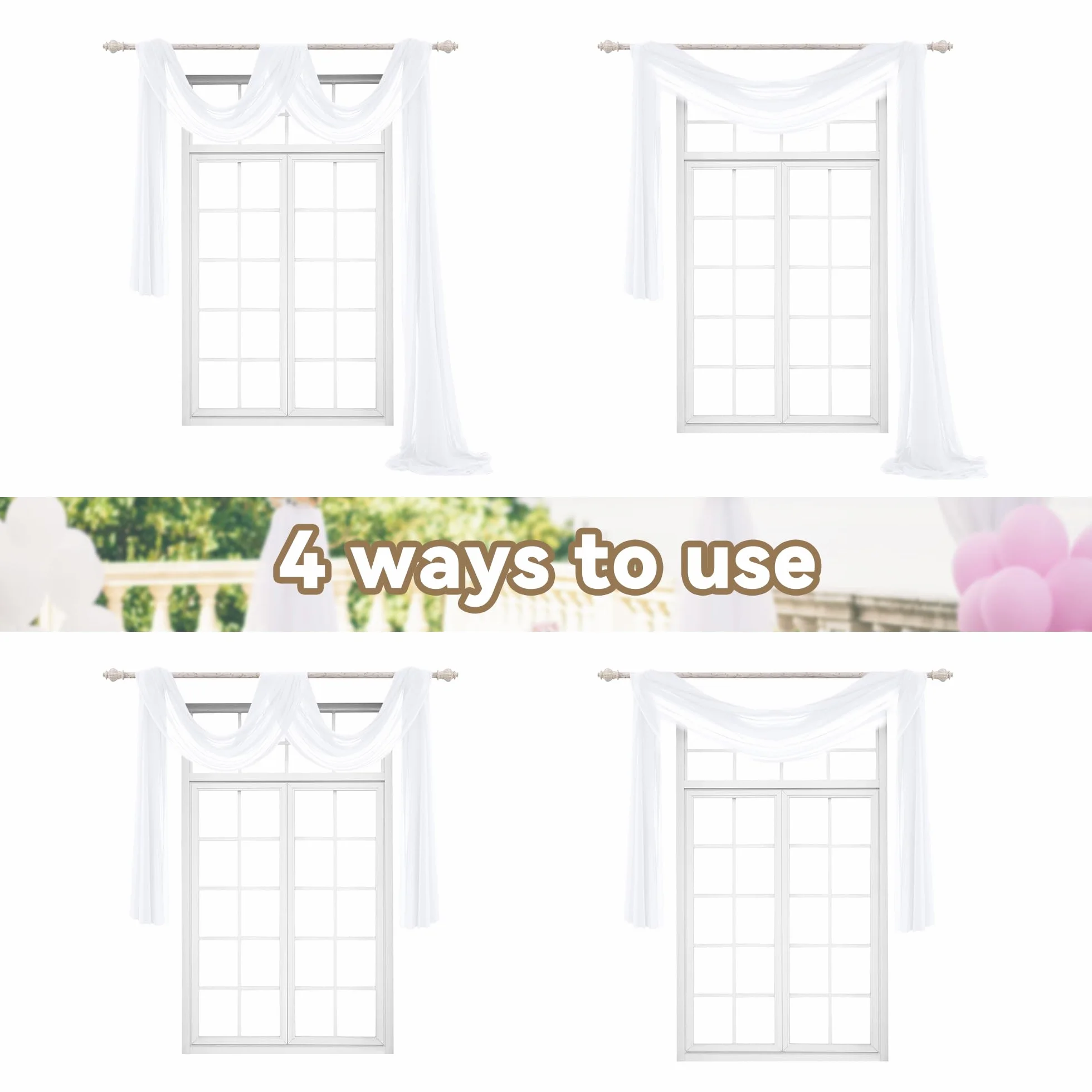 Ghope Rideau Arche de Mariage 150 x 600cm Voile Tulle Transparent Romantique Décoration Cérémonie