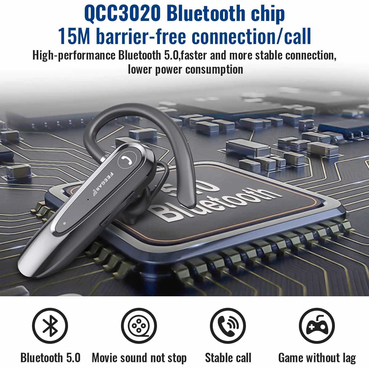 Feegar BF400 PRO Zestaw słuchawkowy Bluetooth 5.0 CSR Słuchawka Bluetooth Czas rozmowy 30h Mikrofon HD Multipoint Automatyczne parowanie Technologia redukcji szumów CVC 8.0 ENC DPS