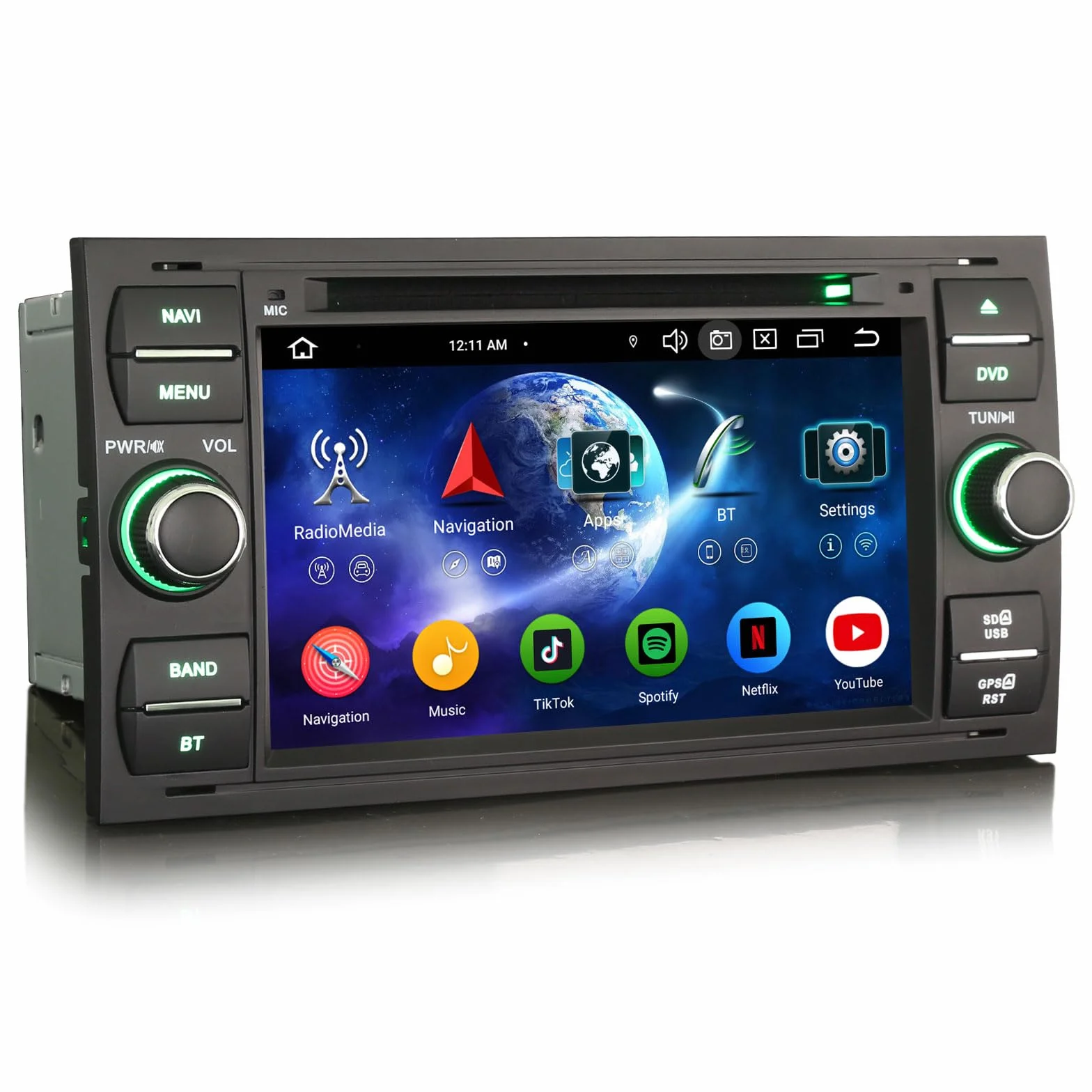 Erisin Android 16 4 GB + 64 GB 8-rdzeniowe radio samochodowe z odtwarzaczem CD, GPS, nawigacja do Ford C-Max S-Max Focus Galaxy Kuga Connect Fiesta Transit 7" ekran dotykowy CarPlay Android Auto DAB+