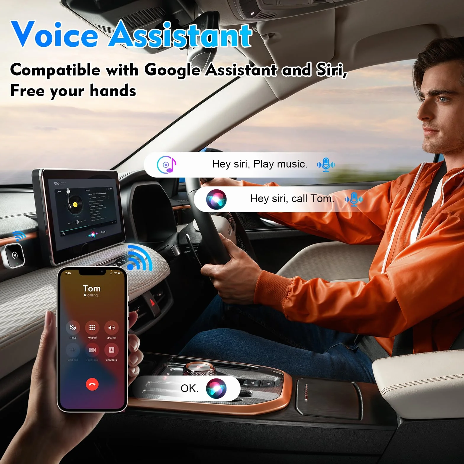 Bezprzewodowy adapter Carplay, 2 w 1, bezprzewodowy adapter Carplay, konwertuje przewodowy samochód Carplay/Android na bezprzewodowy, podłączany i gotowy, mini adapter Carplay