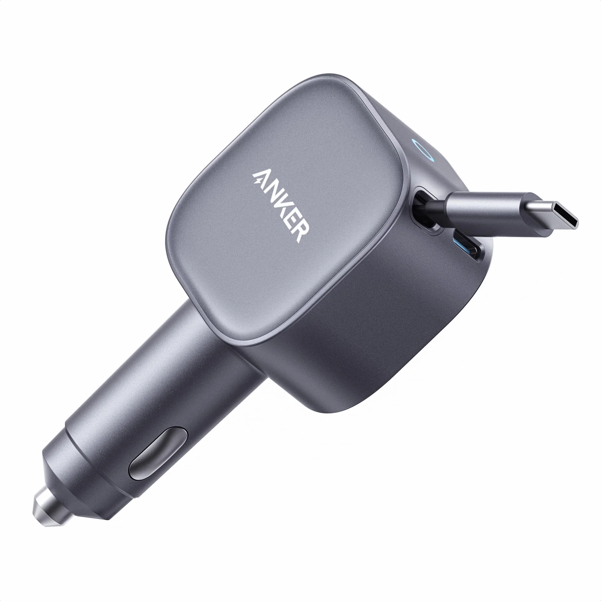 Anker ładowarka samochodowa USB-C 75W, ultrakompaktowa, z wbudowanym zwijanym kablem, szybkie ładowanie dla iPhone 16/15, MacBook Pro/Air, iPad, Galaxy, AirPods.