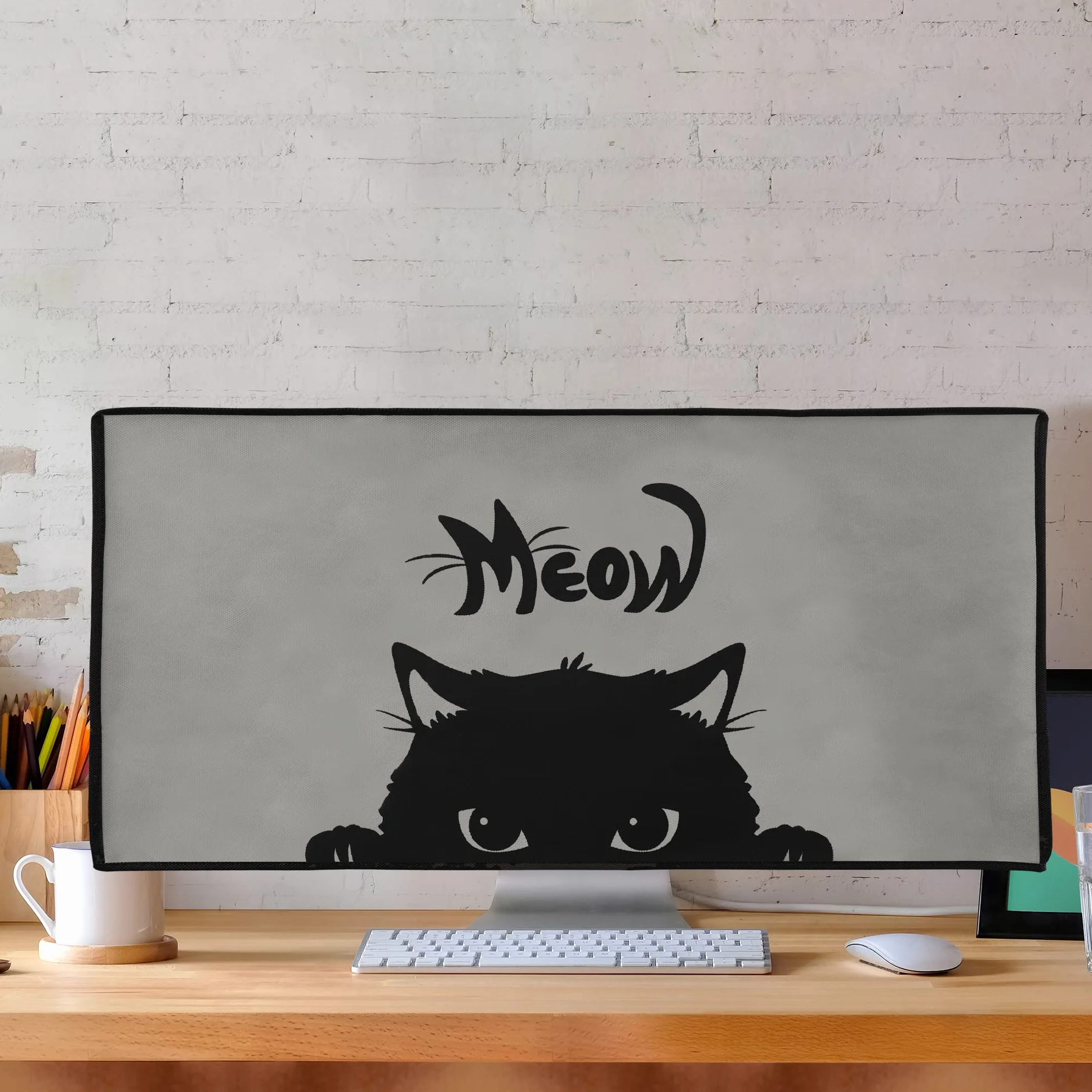 kwmobile Pokrowiec monitor kompatybilny z 86.4-89.9 cm - Meow Cat Grey/Black