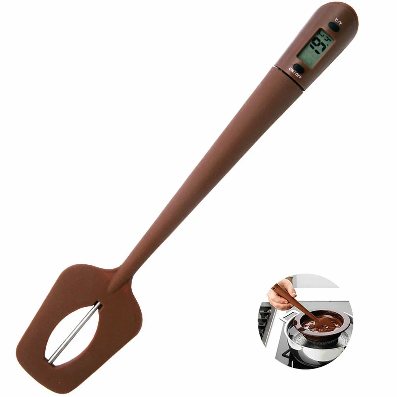 Spatule Thermomètre à Chocolat Silicone Marron pour Pâtisserie