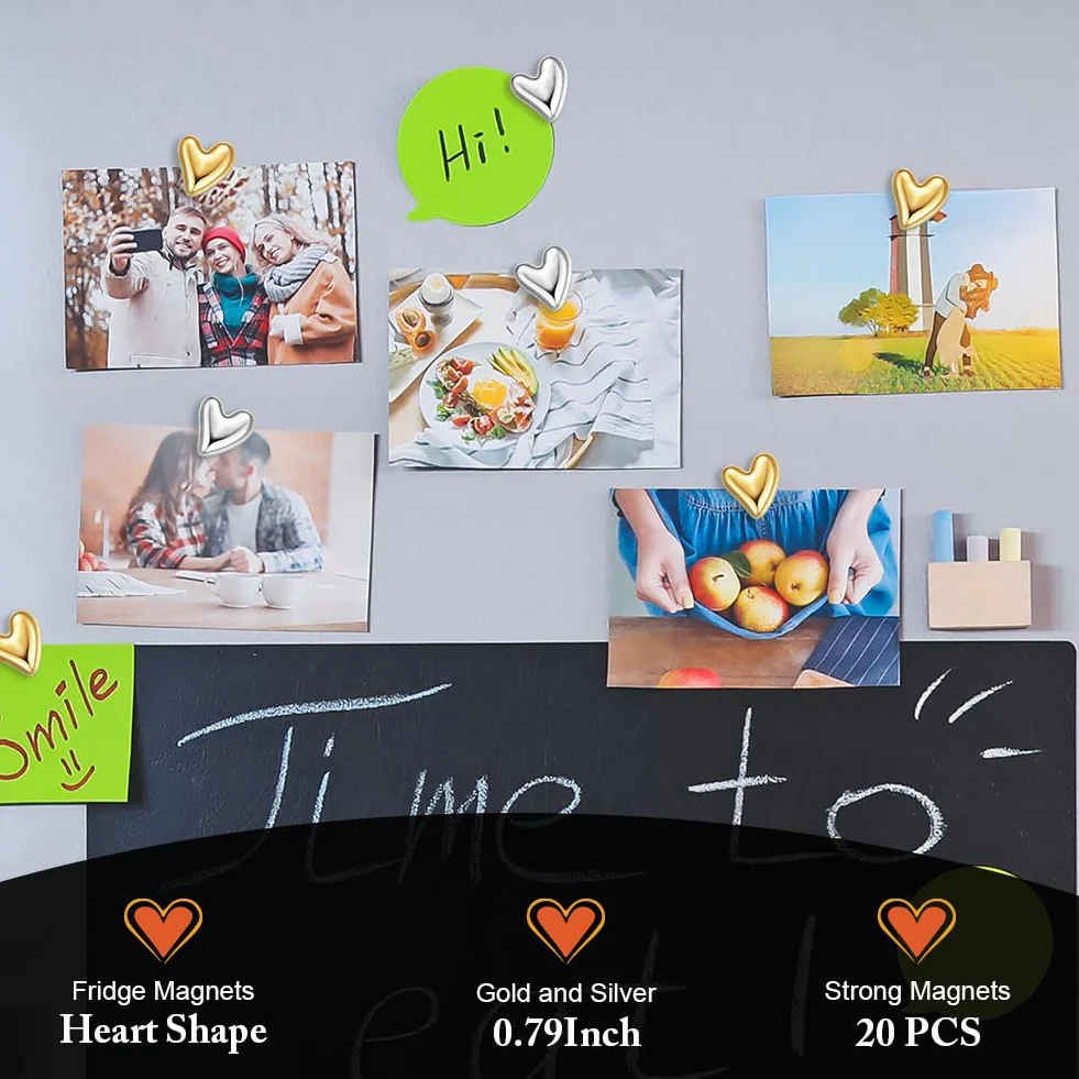 Aimants de Réfrigérateur en Forme de Cœur Vicloon, Lot de 20, Dorés, 3D, pour Frigo et Tableau Blanc