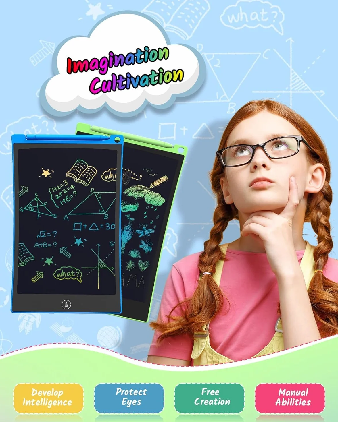 Tablettes d'écriture LCD 21,6 cm Lot de 2 Tableau à gribouiller coloré pour Enfants Bloc de Dessin effaçable réutilisable (Vert Bleu)