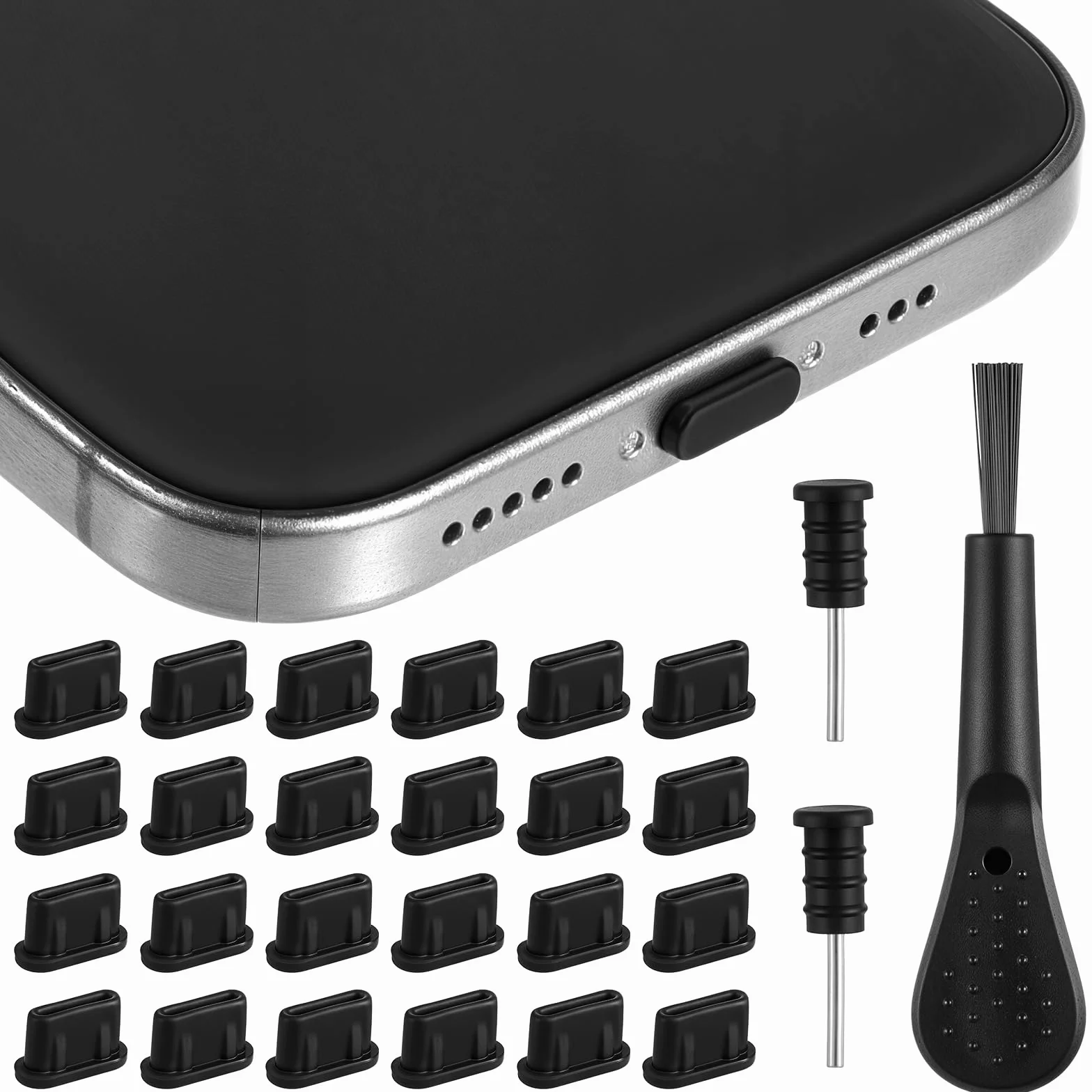 24 szt. wtyczka przeciwpyłowa USB C, wtyczka przeciwpyłowa do telefonu, osłona typu C, zatyczki przeciwpyłowe typu C, środek do czyszczenia portu błyskawicy, osłona portu ładowania ze szczotką