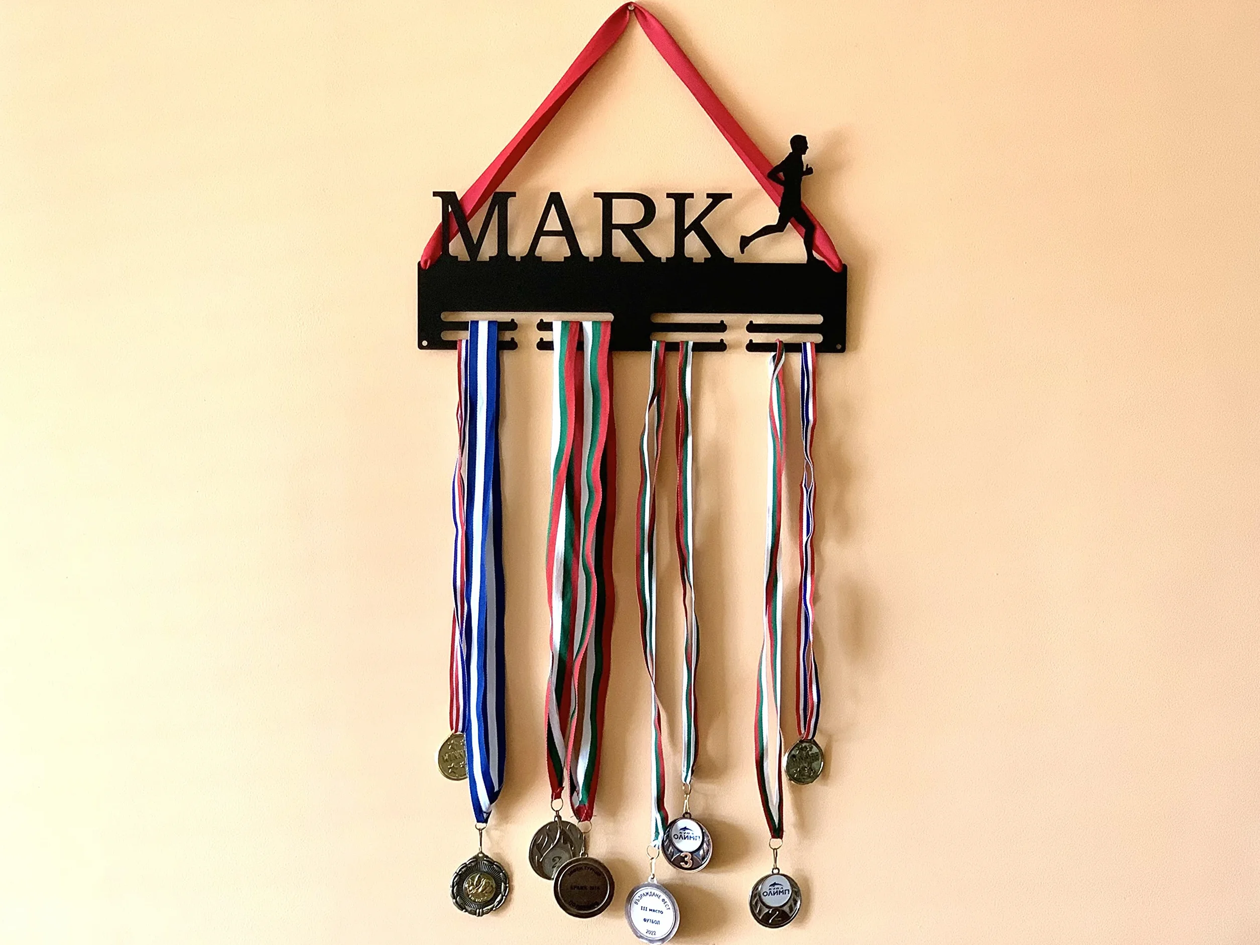 Porte-médaille personnalisé avec nom, Cadeau sportif en métal pour athlète, accroche-médaille marathonien nageur gymnaste