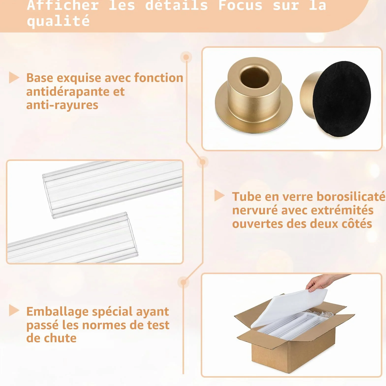 NUPTIO Bougeoir Hurricane pour centre de table : lot de 10 bougeoirs coniques en métal avec cylindres en verre cannelé – Bougeoirs dorés en vrac pour décoration de table de fête en plein air, dîner