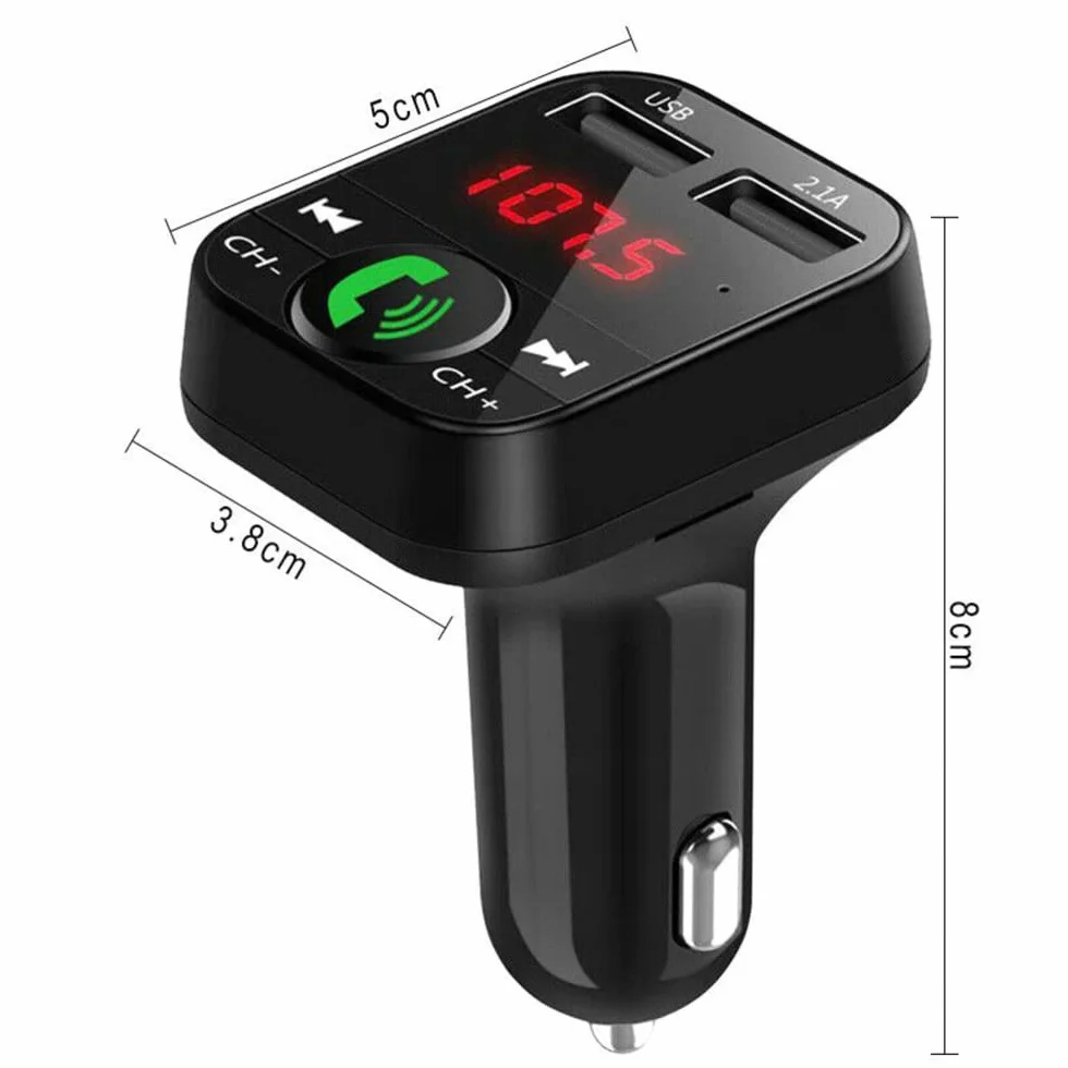 Retoo transmiter Bluetooth FM z ładowarką Dual USB, czytnik kart SD TF i wyświetlaczem cyfrowym, zestaw głośnomówiący, samochodowy adapter audio, uniwersalna ładowarka do urządzeń GPS,