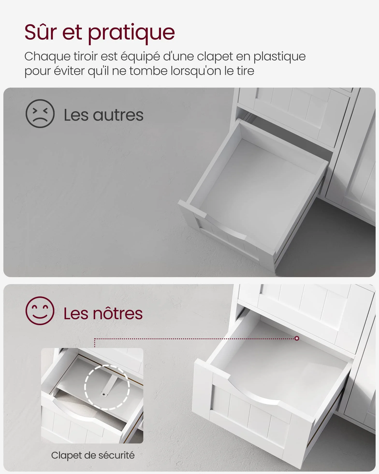 VASAGLE Meuble Salle de Bain Rangement, Armoire Gain de Place, Commode, avec 4 Tiroirs, Placard avec Porte, Étagère Réglable, 30 x 55 x 82 cm, Blanc Nuage LHC41W