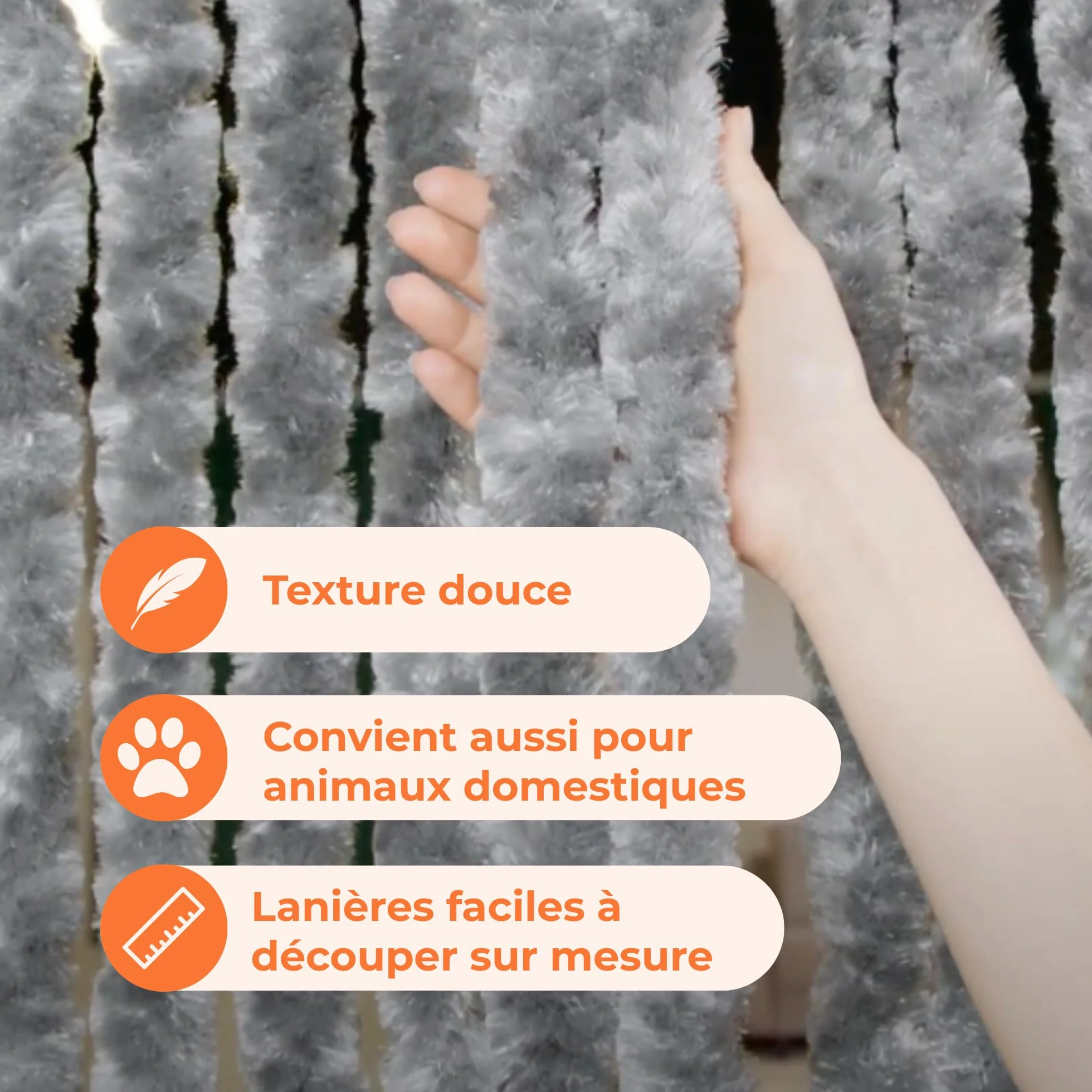 Trente Rideaux de Porte Chenille Gris 90 x 220 cm