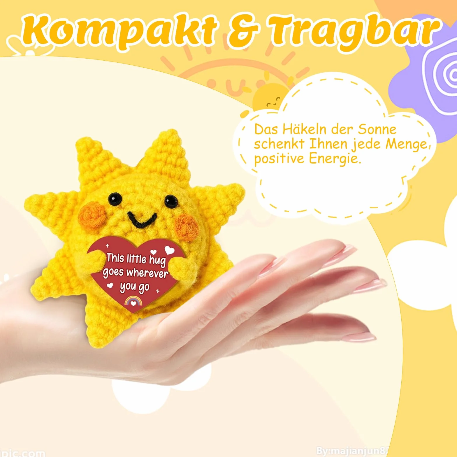 Poupée tricotée à la main Soleil Pocket Hug Cadeau positif pour femme Anniversaire Noël