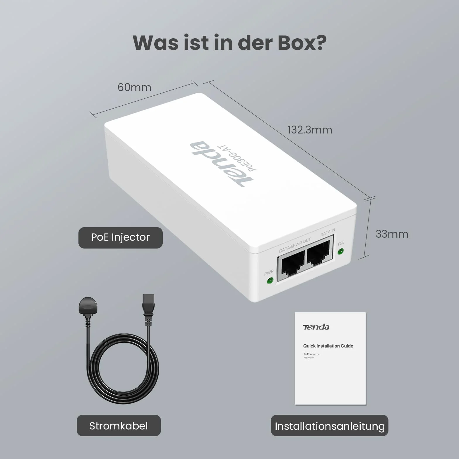 Tenda Gigabitowy Injector PoE, Injector PoE+ IEEE 802.3af/at, Do 30 W, Zasięg do 100 m, Plug & Play, Biały (PoE30G-AT)