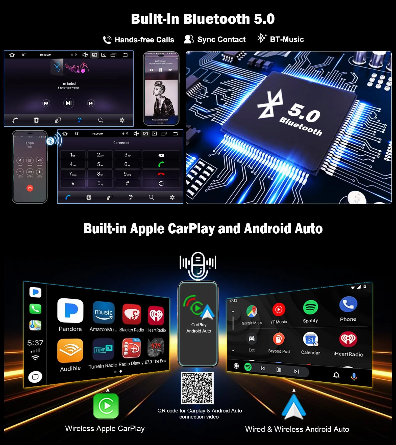 Erisin radio samochodowe 7 cali 8-rdzeniowe 4GB+64GB z systemem Android 14, Bluetooth, nawigacja GPS dla FIAT Bravo 2007-2014, bezprzewodowe CarPlay, Android Auto, WiFi, DSP, DAB+, USB, FM, RDS