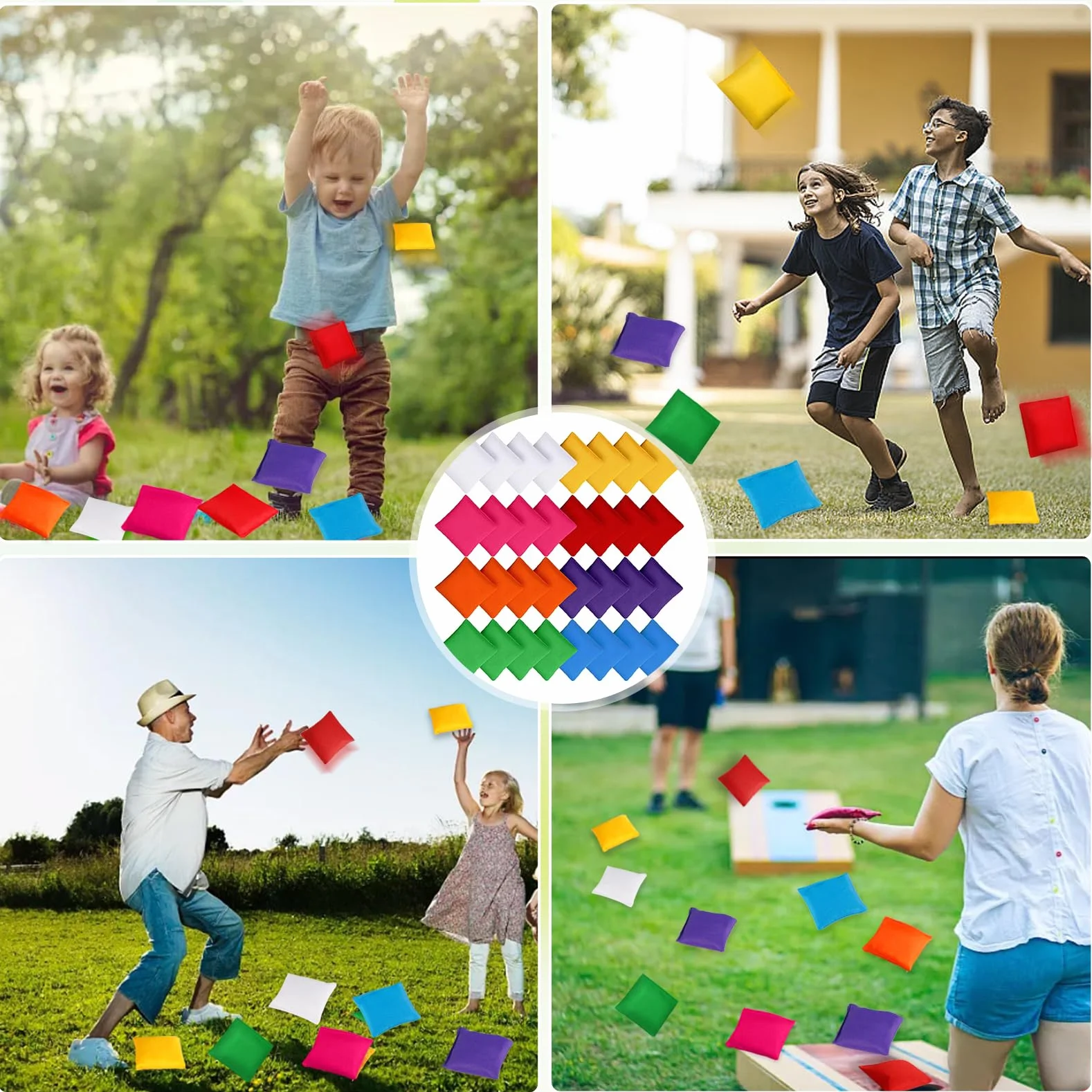 Lot de 32 sacs de cornhole en nylon - Jeu de cornhole intérieur et extérieur - 8 couleurs