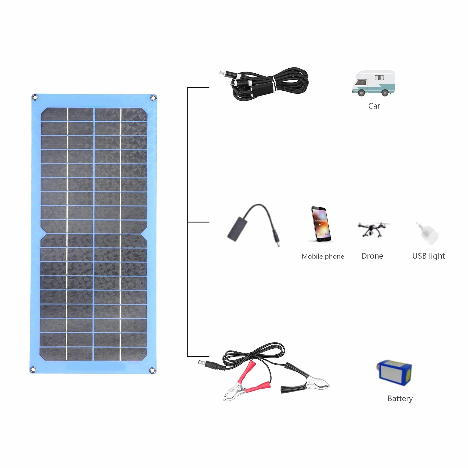 Yosoo Health Gear Elastyczny Zestaw Paneli Słonecznych Laminowany moduł Fotowoltaiczny 15 W 18 V Ładowarka Słoneczna USB z Regulowanym Uchwytem IP65 Wodoodporny do Kempingu RV Camping Piesze