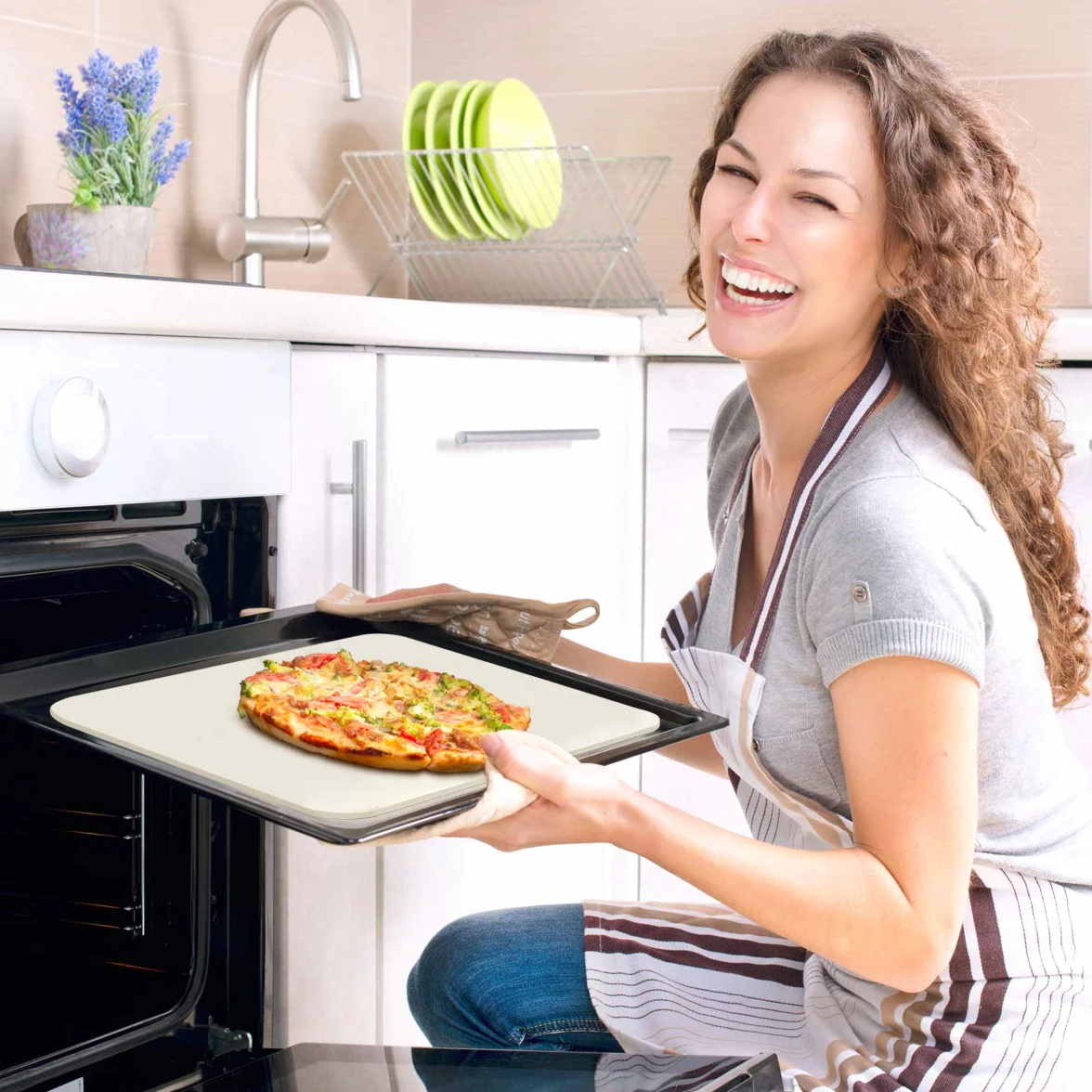 joeji's Kitchen Pierre à Pizza Cordiérite 30 x 38 cm & Pelle Aluminium Manche Bois Amovible - Grill et Barbecue