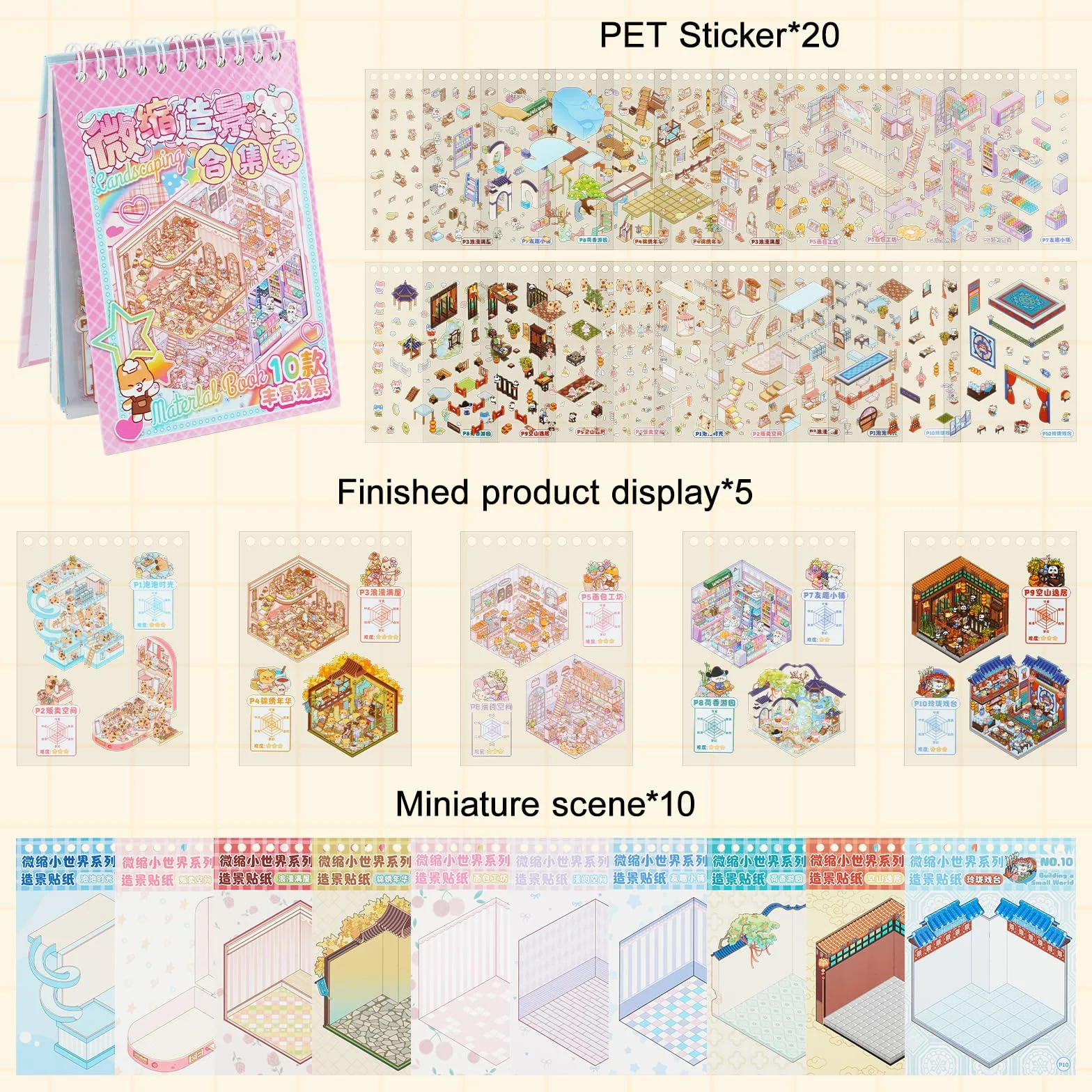 Leikedun Livre Stickers 3D avec 10 Scènes Miniatures, Autocollants pour Adultes et Enfants avec 2 Pinces, Carnet de Scénarios