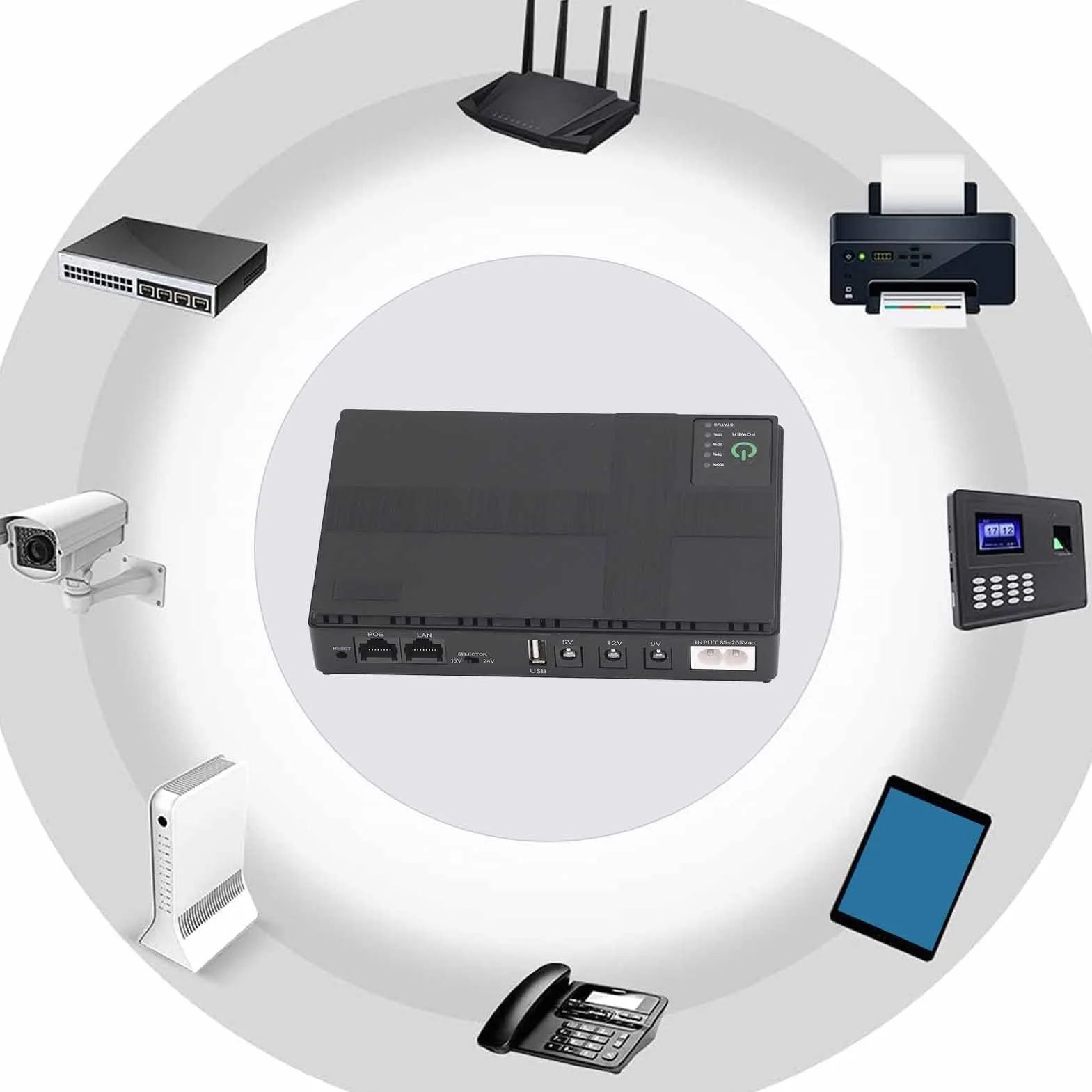 Zasilacz Awaryjny 10400mAh UPS Podtrzymanie Bateryjne, 5V 9V 12V 2A POE 15V 24V 1A Zasilacz Wyjściowy do Routera, Modemu, Kamery Bezpieczeństwa (Wtyczka UE)