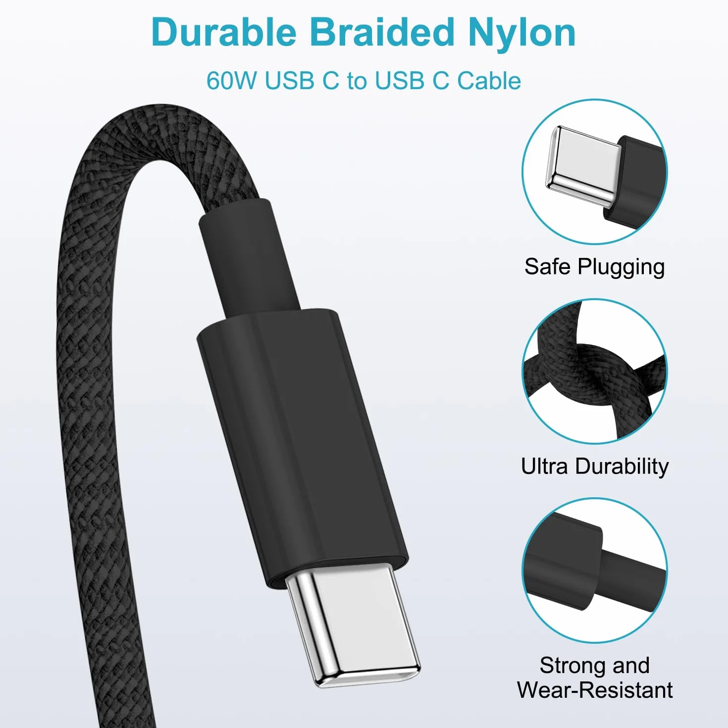 Ładowarka USB C 45 W do Samsung Galaxy S25 S24 S23/S23 Ultra/S22/S21/S20/Note20/A73/A53/S10, USBC Gniazdo ładowania Typ C Wtyczka ładowania Adapter z 3M Nylon Kabel USB Type-C