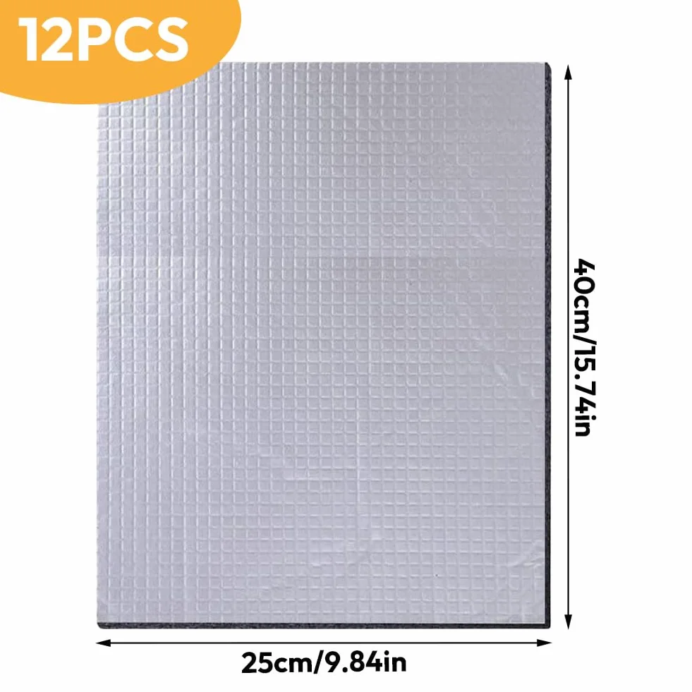 Mata izolacyjna do samochodu, 12 sztuk, 40 x 25 cm, mata wygłuszająca 5 mm, samoprzylepna mata izolacyjna, do izolacji akustycznej, wodoszczelna, ognioodporna