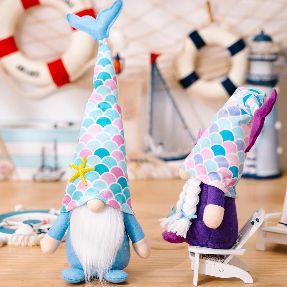 Poupée GNOME Sirène Décorative Queue de Sirène Rose Petite Taille pour Décoration Intérieure Ornement Océanique Maison Fête Plage