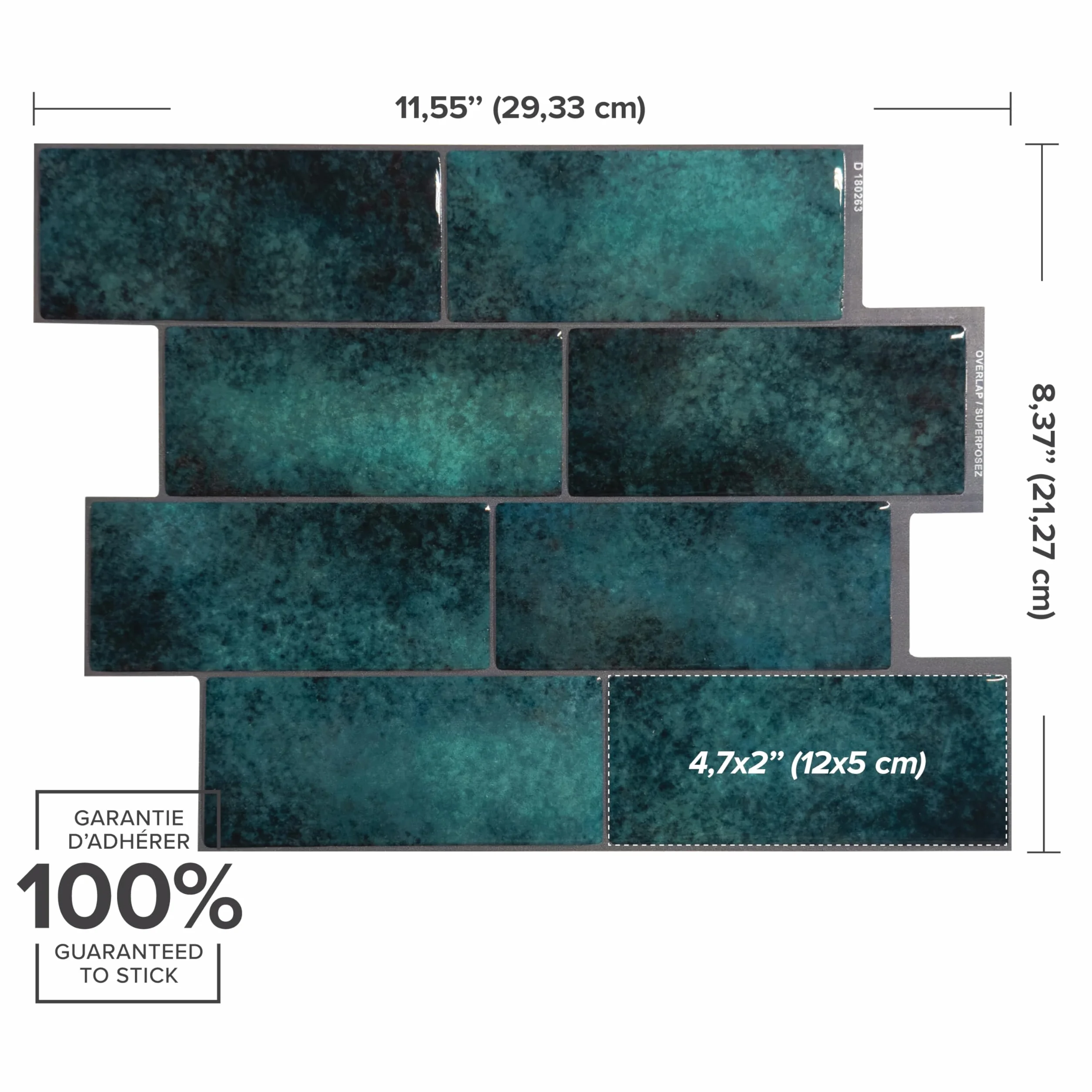 Smart Tiles Credence Adhesive pour Cuisine Carrelage Adhesif Mural 3D 5 Stickers Muraux 29.34x21.28 cm Autocollant Carreaux Metro Vert émeraude