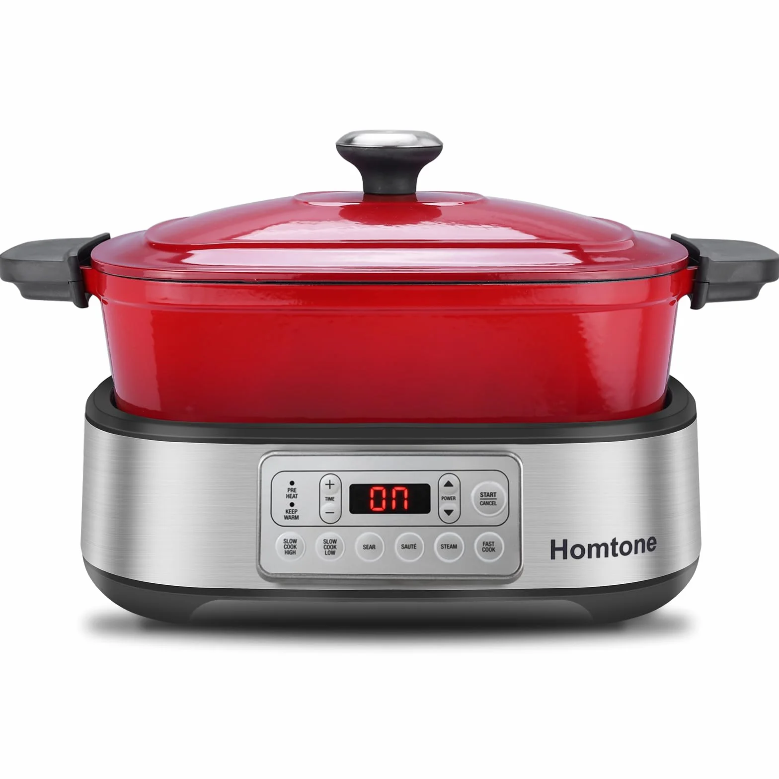 Homtone Mijoteuse électrique 6-en-1, 5,5L Multicuiseur Cocotte Amovible en Email, Revêtement Anti-adhésif en Céramique Saine Pour Cuisson Lente, Saisir, Sauter, Cuire à la Vapeur