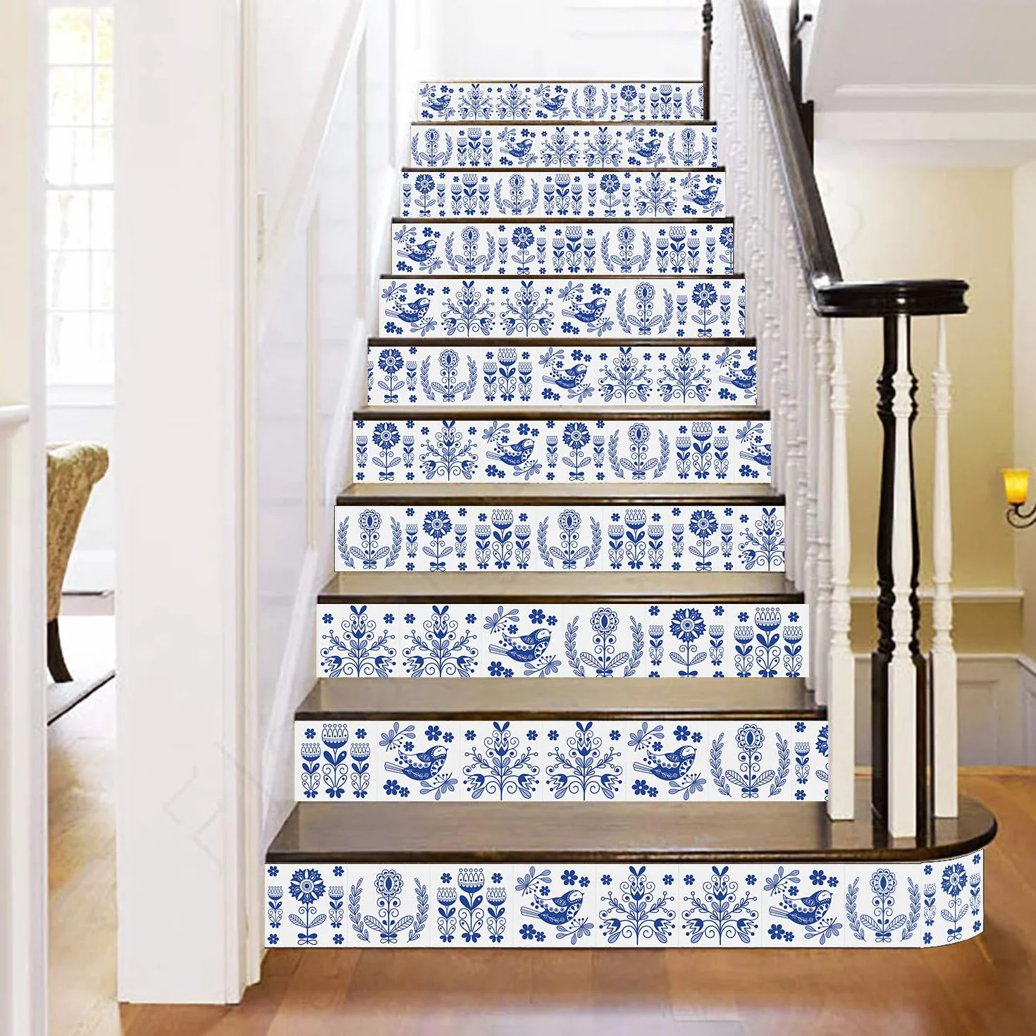 Ulticool Stickers étanches autocollants pour carrelage Vase de fleurs bleu de Delft 15x15 cm Lot de 15