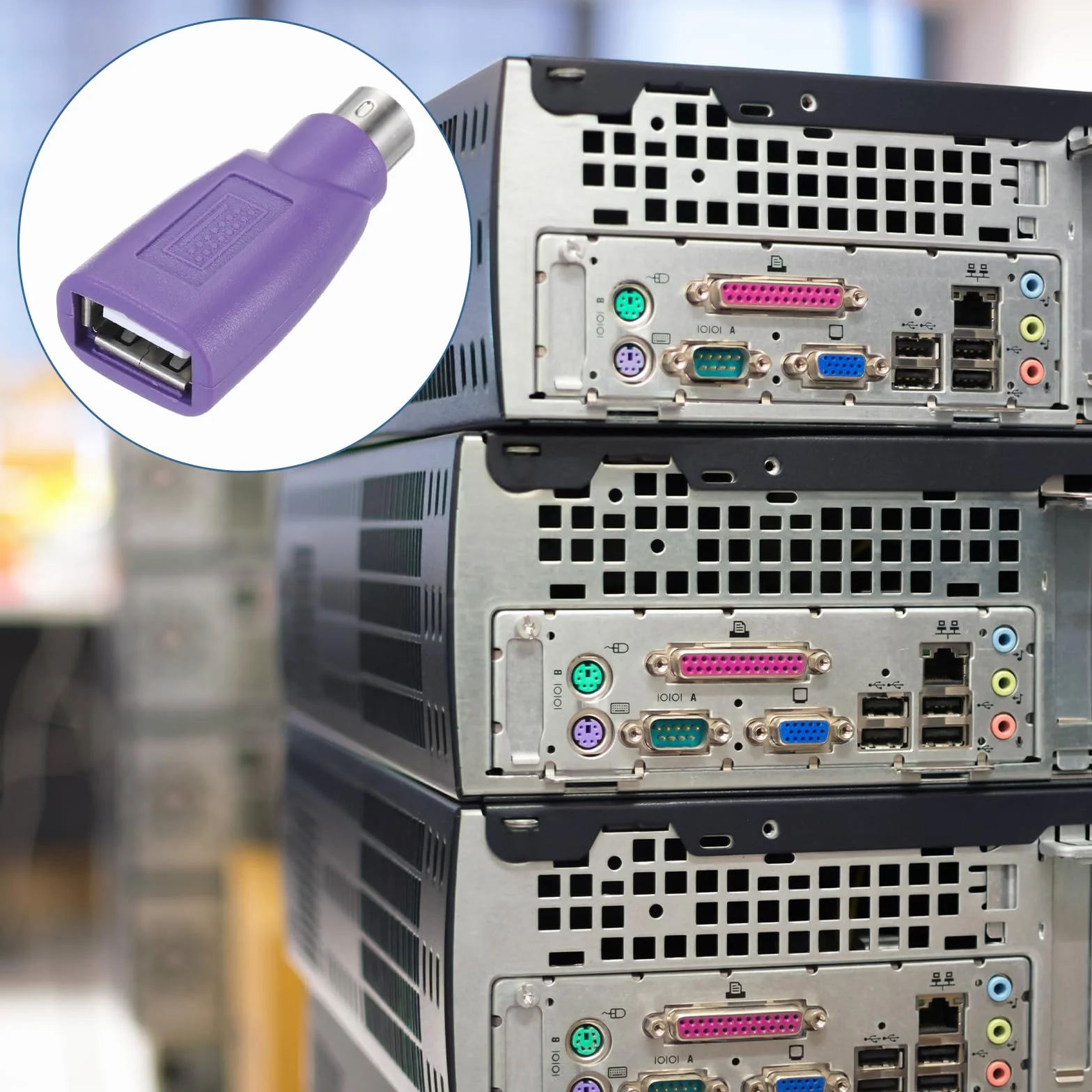 Adaptateur PS/2 vers USB Mâle Femelle Vert Violet