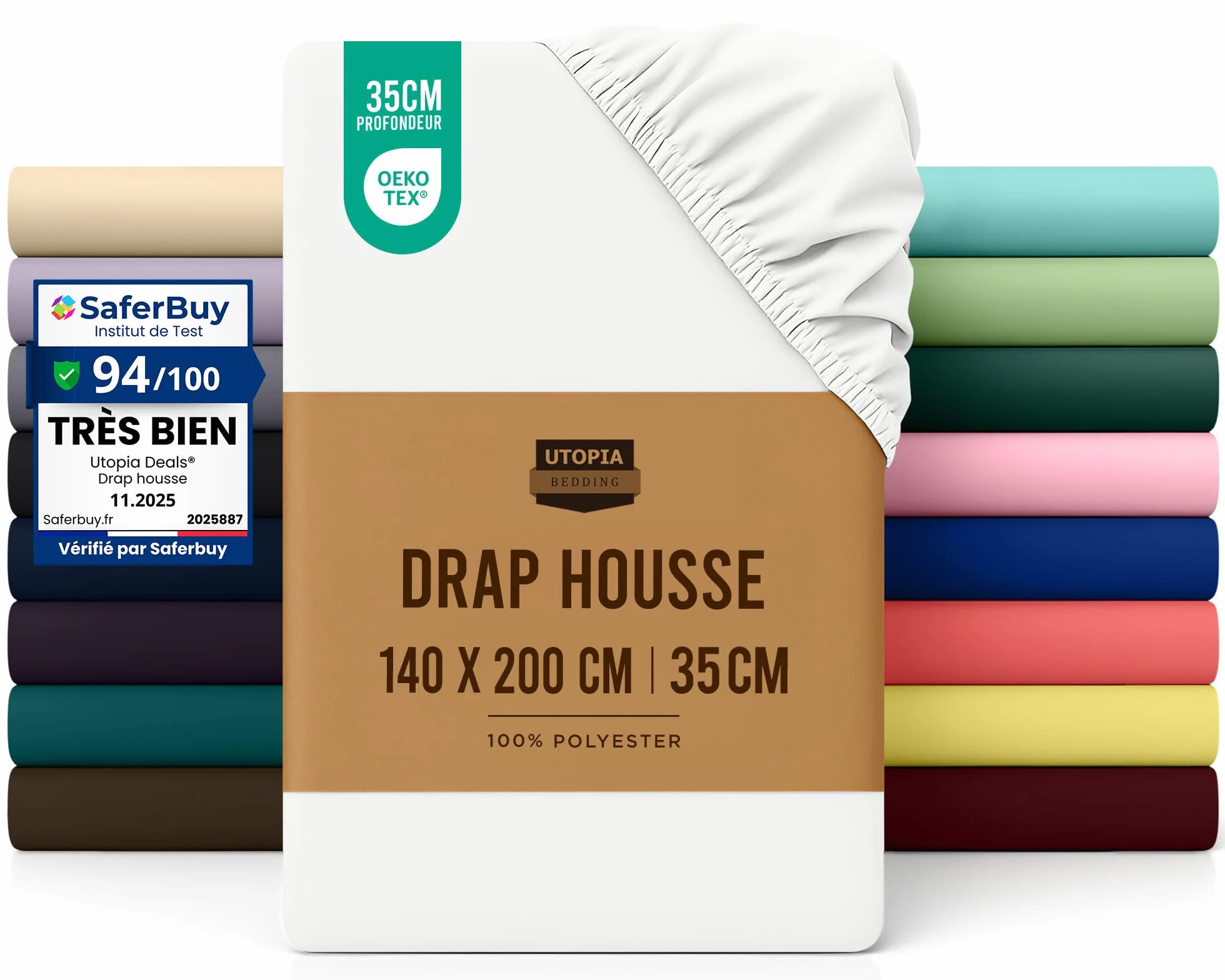 Utopia Bedding Drap Housse 140x200 cm 35 cm Microfibre brossée