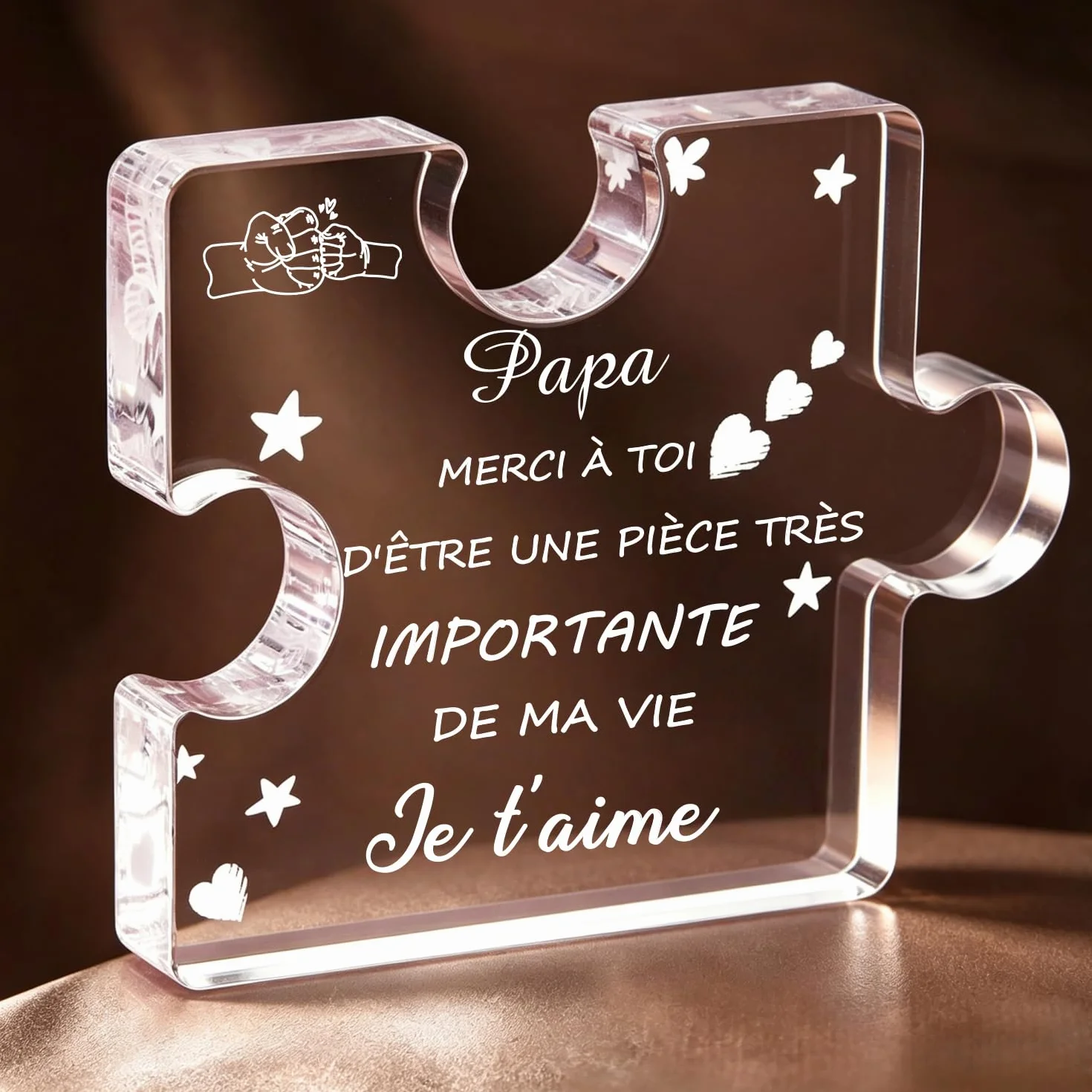 Cadeau Fête des Pères - Gravure Acrylique Bloc Puzzle pour Papa