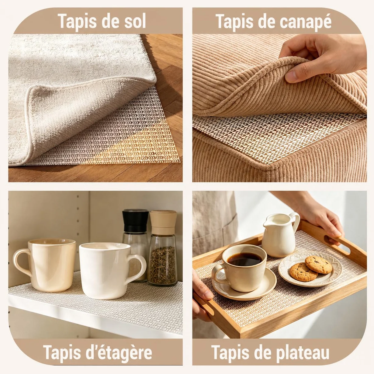 Tapis Antidérapant 160x220cm PVC Découpable Anti Glisse Parquet Cuisine Bureau Voiture Beige