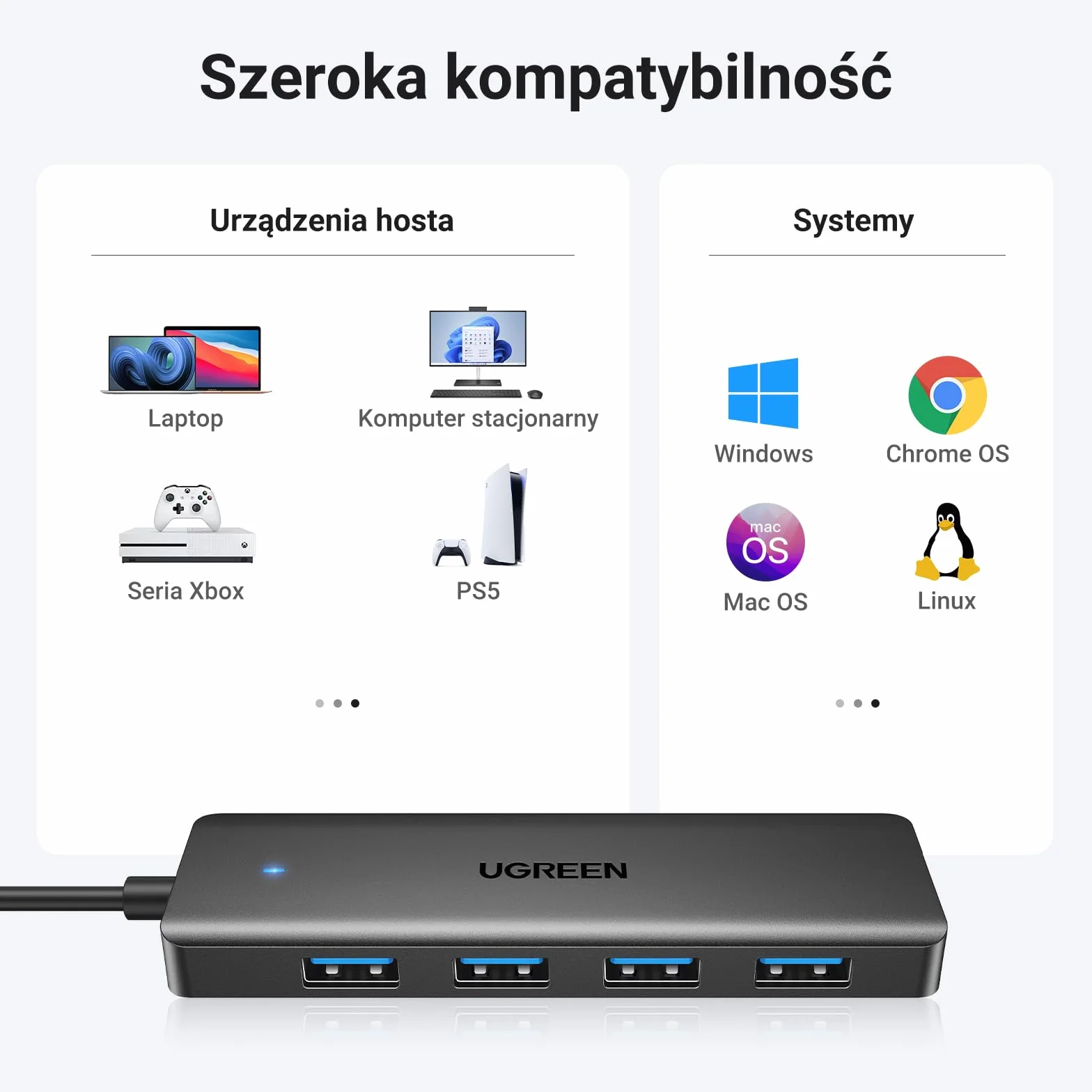 UGREEN Hub 3.0 Rozgałęźnik 5 Gbps Dystrybutor Do MacBooka, Maca Mini, iMaca, Surface Pro, XPS, Thinkpada, Dysków Flash, Mobilnego Dysku Twardego, Komputera Stacjonarnego i Innych (15cm)