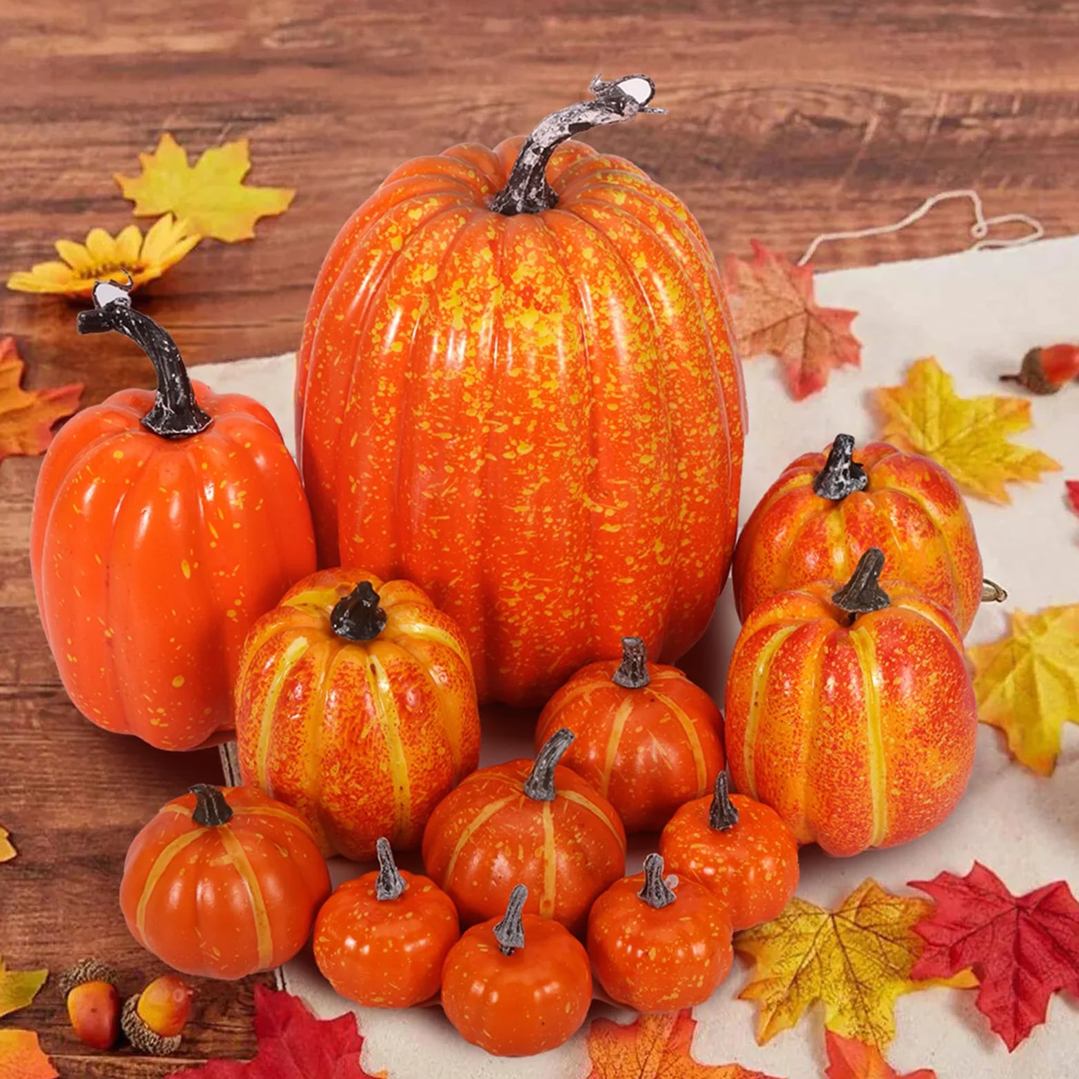 Citrouilles de Décoration Artificielles, 12 Pièces, Automne, Ensemble de 5 Tailles