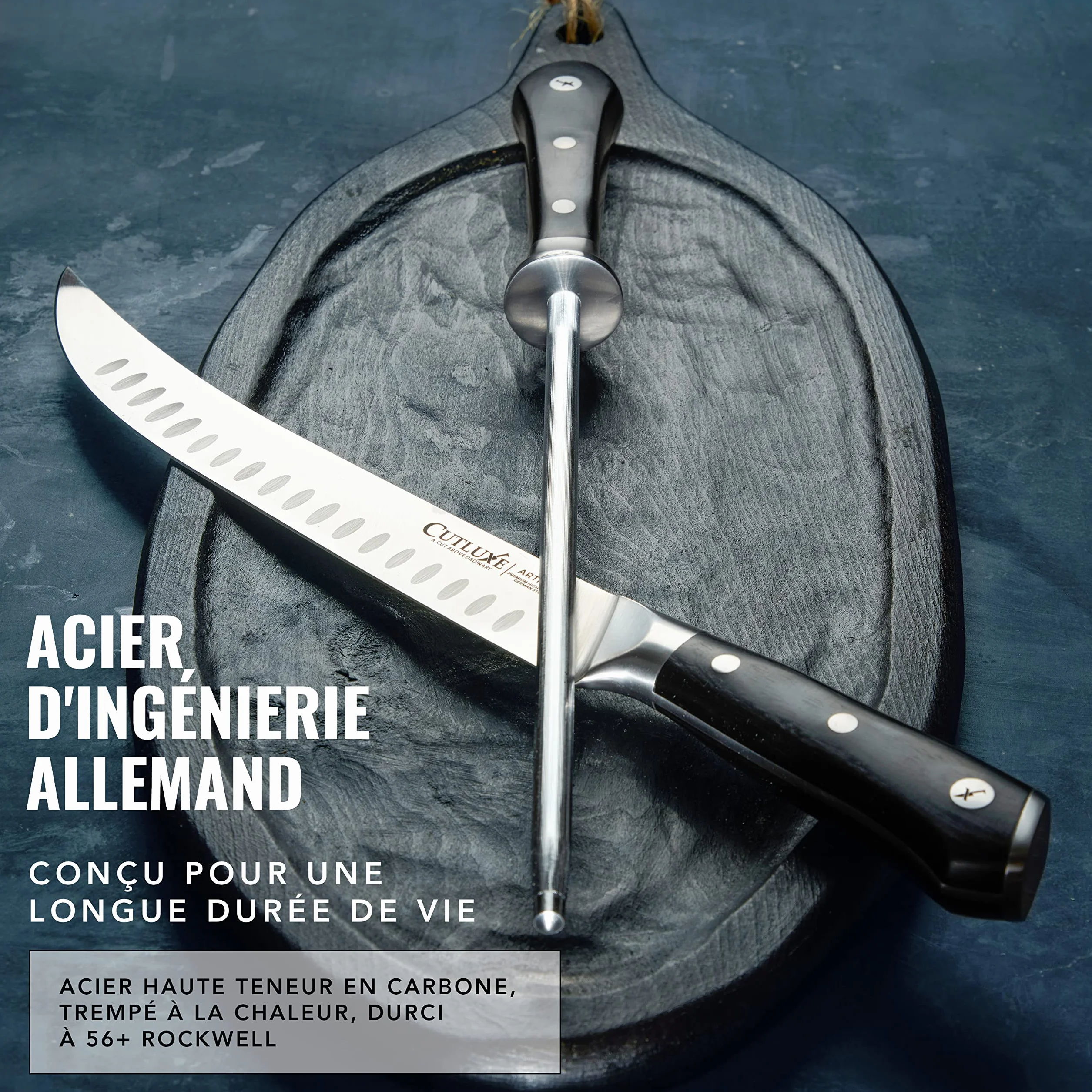 Cutluxe Fusil à Aiguiser 25.4cm Aiguiseur Professionnel Diamant Poignée Ergonomique pour Couteaux Chef Japonais Série Artisan
