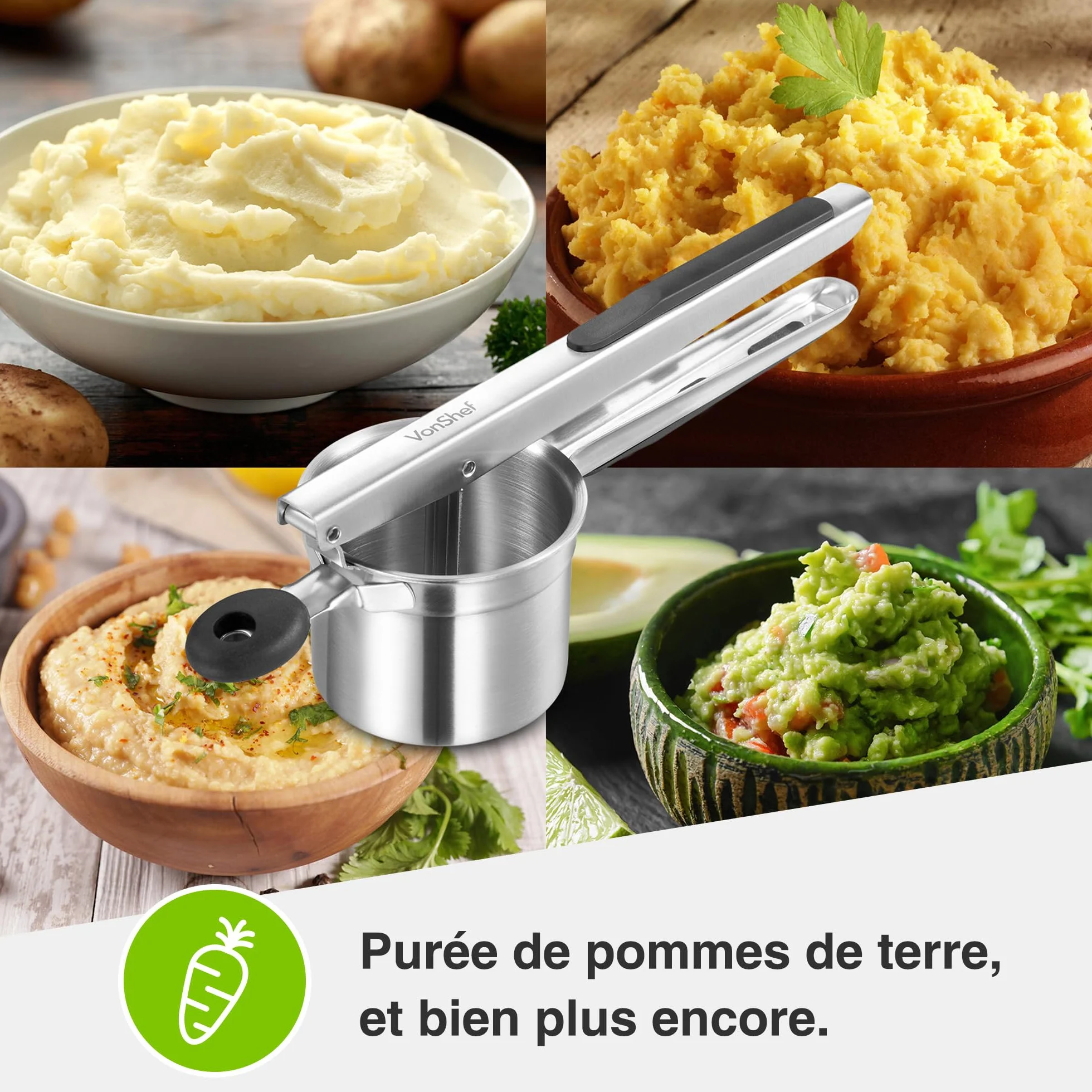 VonShef Presse-Purée Acier Inoxydable pour Fruits et Légumes
