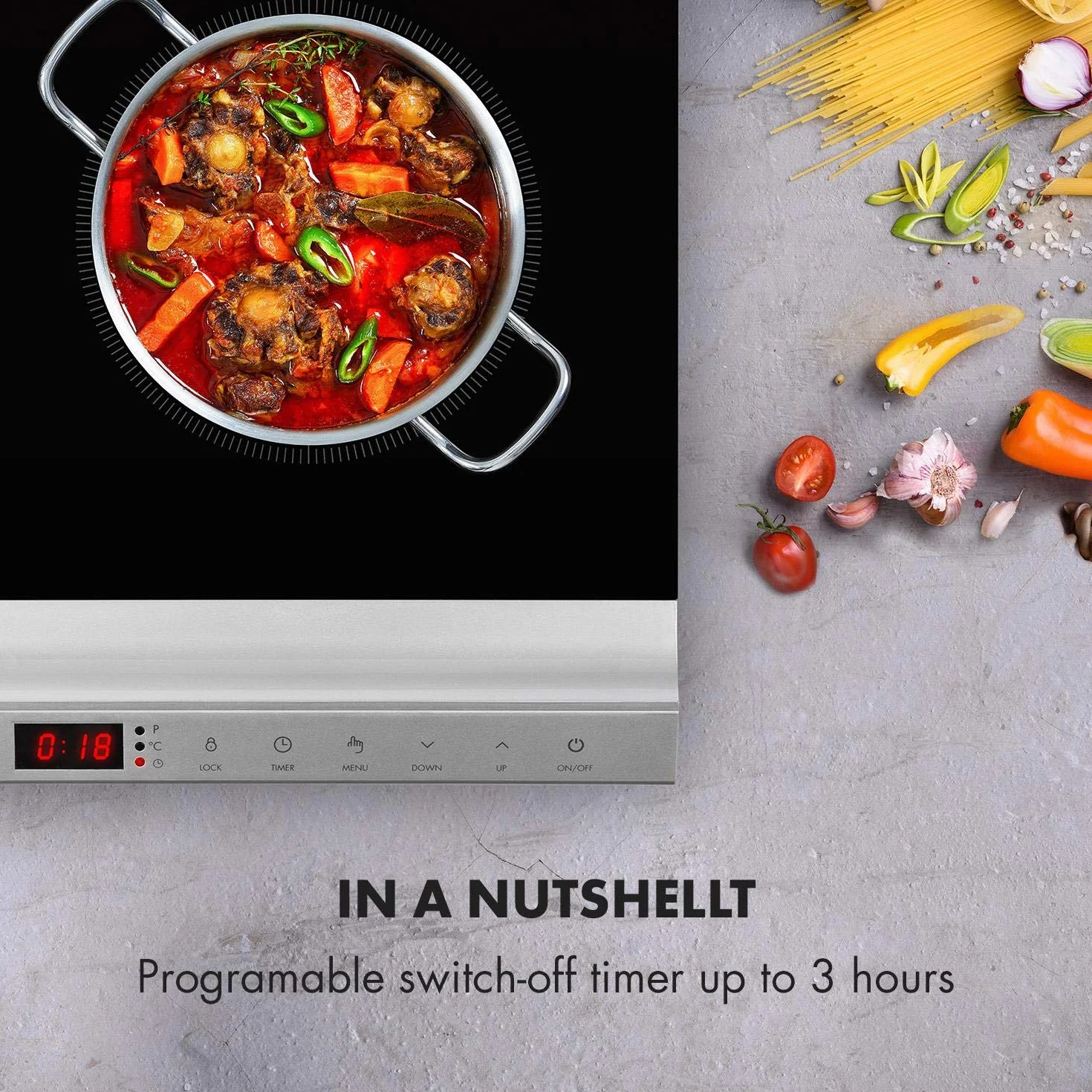 KLARSTEIN Mistercook - Plaque cuisson portable, Plaque de cuisson, vitrocéramique, 2000W, 8 réglages puissance et temp., écran LED, Minuterie, Sécurité enfants, Protection anti-surchauffe - Argent