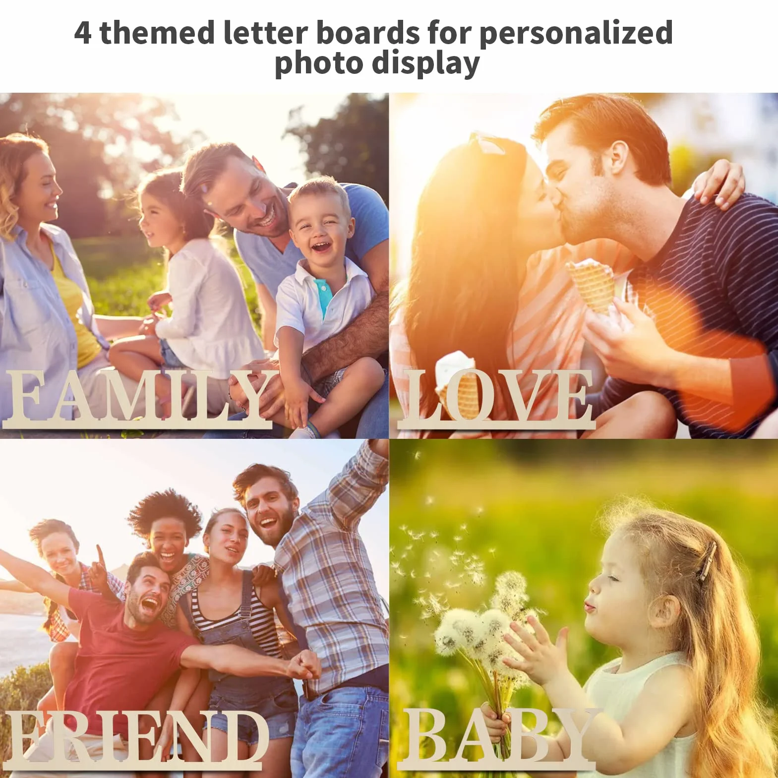 Cadre Photo Pele Mele Mural en Bois Décoration Maison avec Pince et Lettres