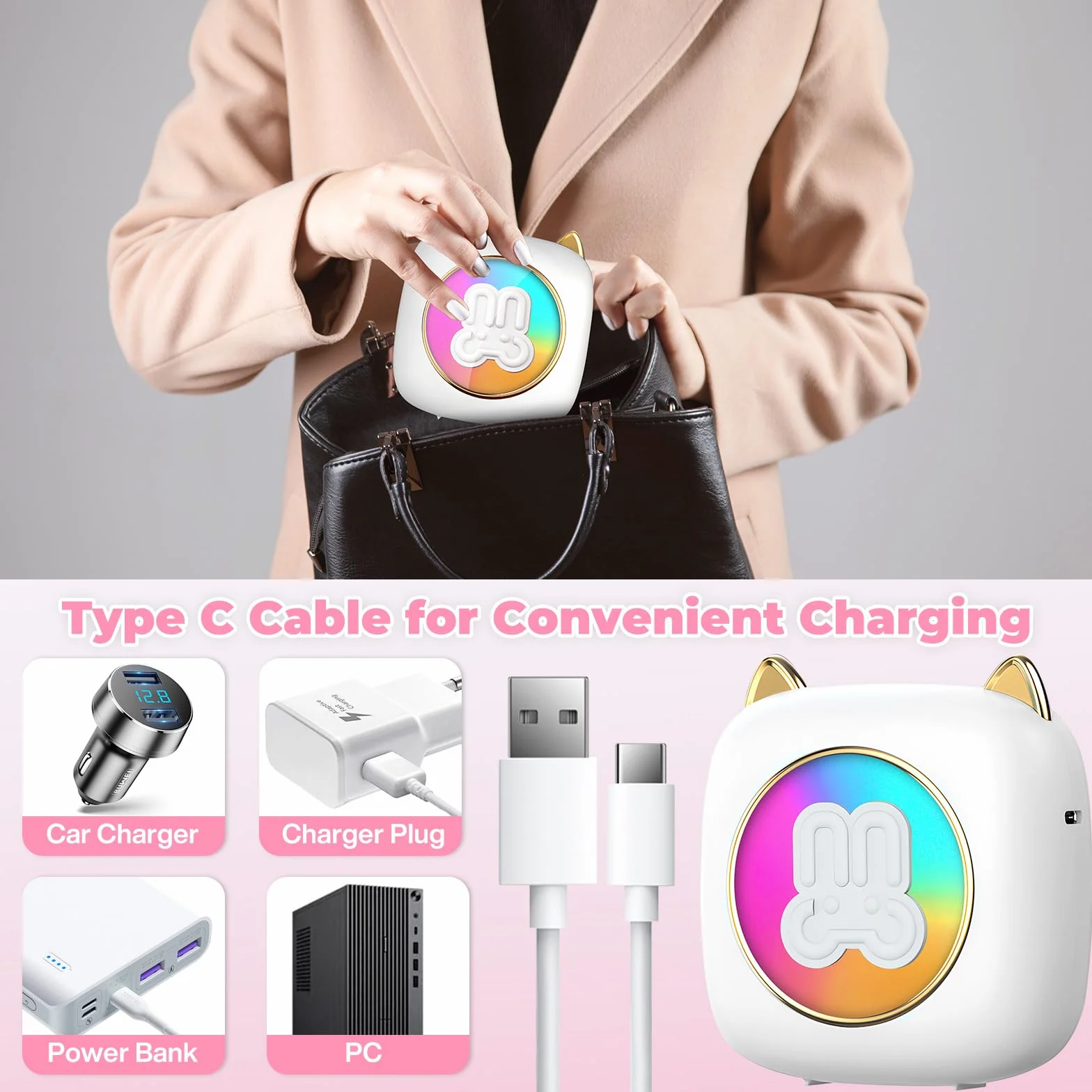 Imprimante Photo Thermique sans Fil Bluetooth Mini Portable avec 14 Rouleaux de Papier pour iOS Android